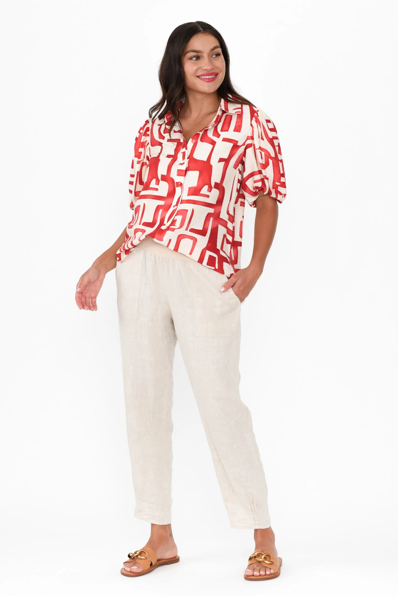 Eileen Red Abstract Collared Shirt