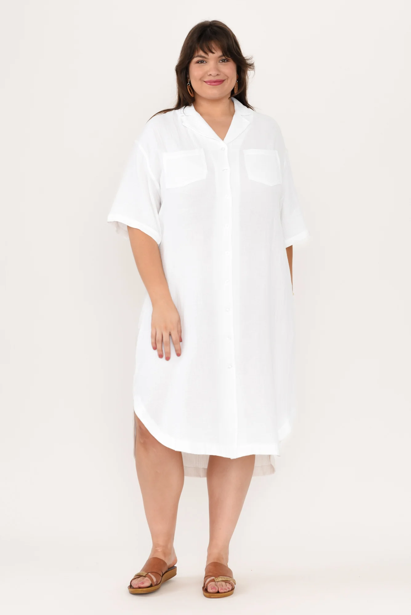 Tahiti White Cotton Cheesecloth Tie Dress