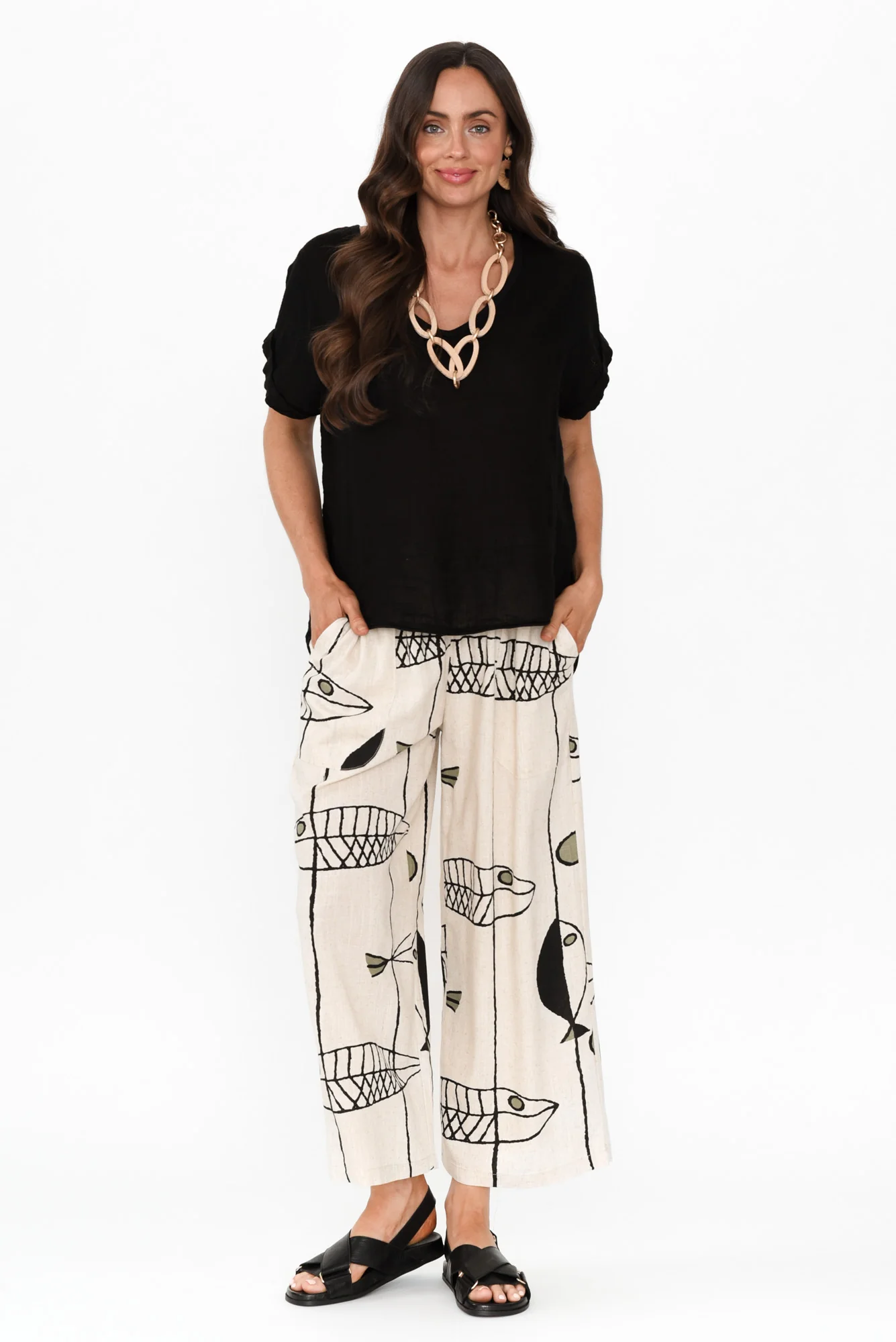 Minnelli Beige Sea Linen Cotton Pants