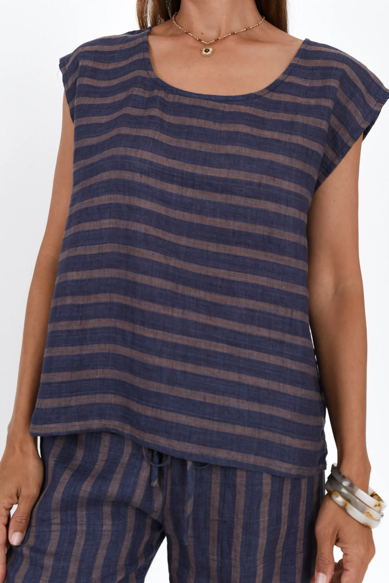 Gabriele Navy Stripe Linen Top