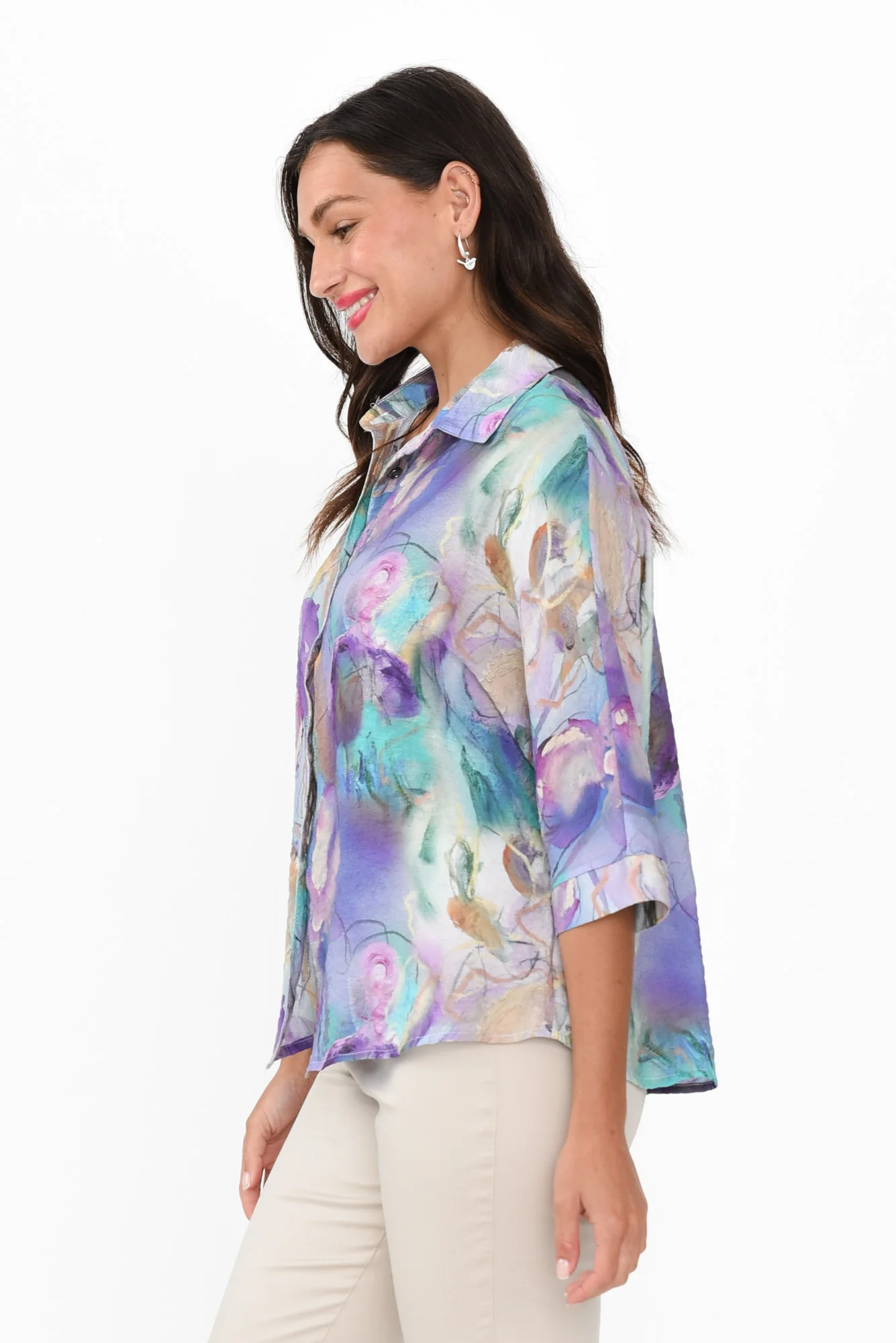 Specta Purple Abstract Cotton Linen Shirt