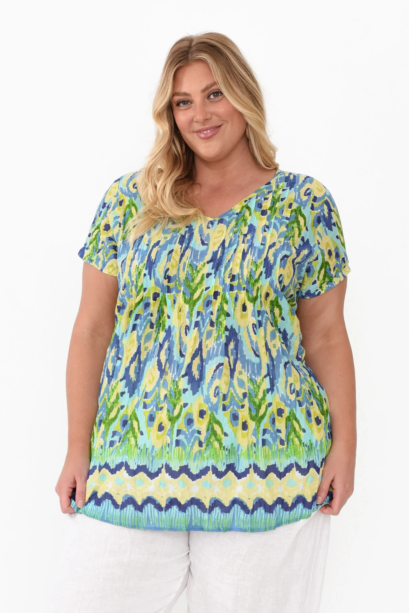 Fia Aqua Garden Crinkle Cotton Top
