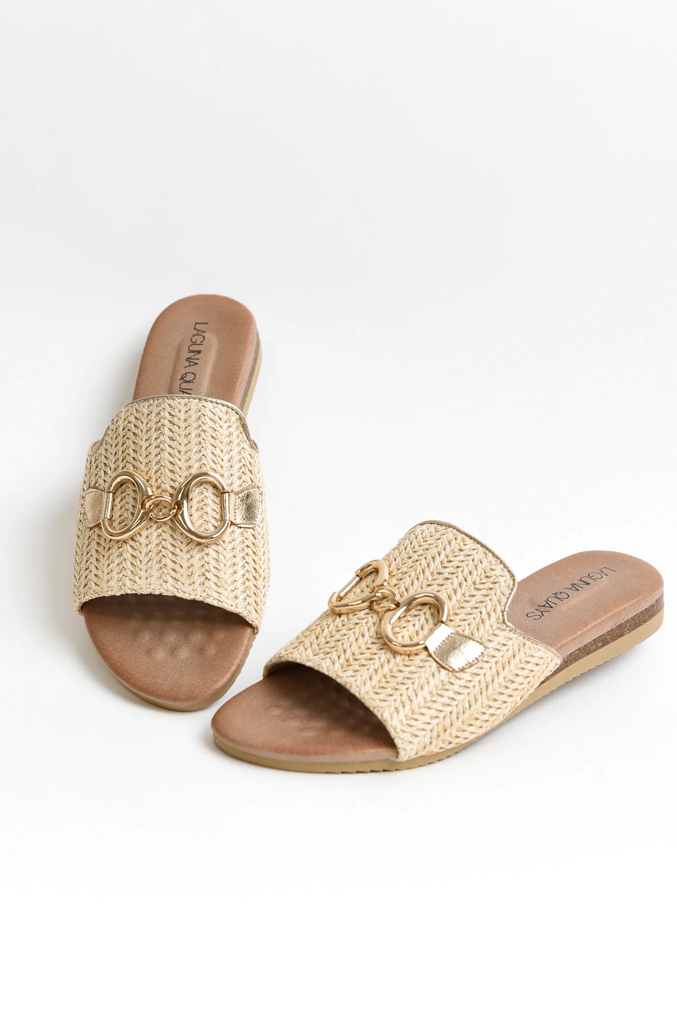 Kandy Beige Raffia Buckle Slide