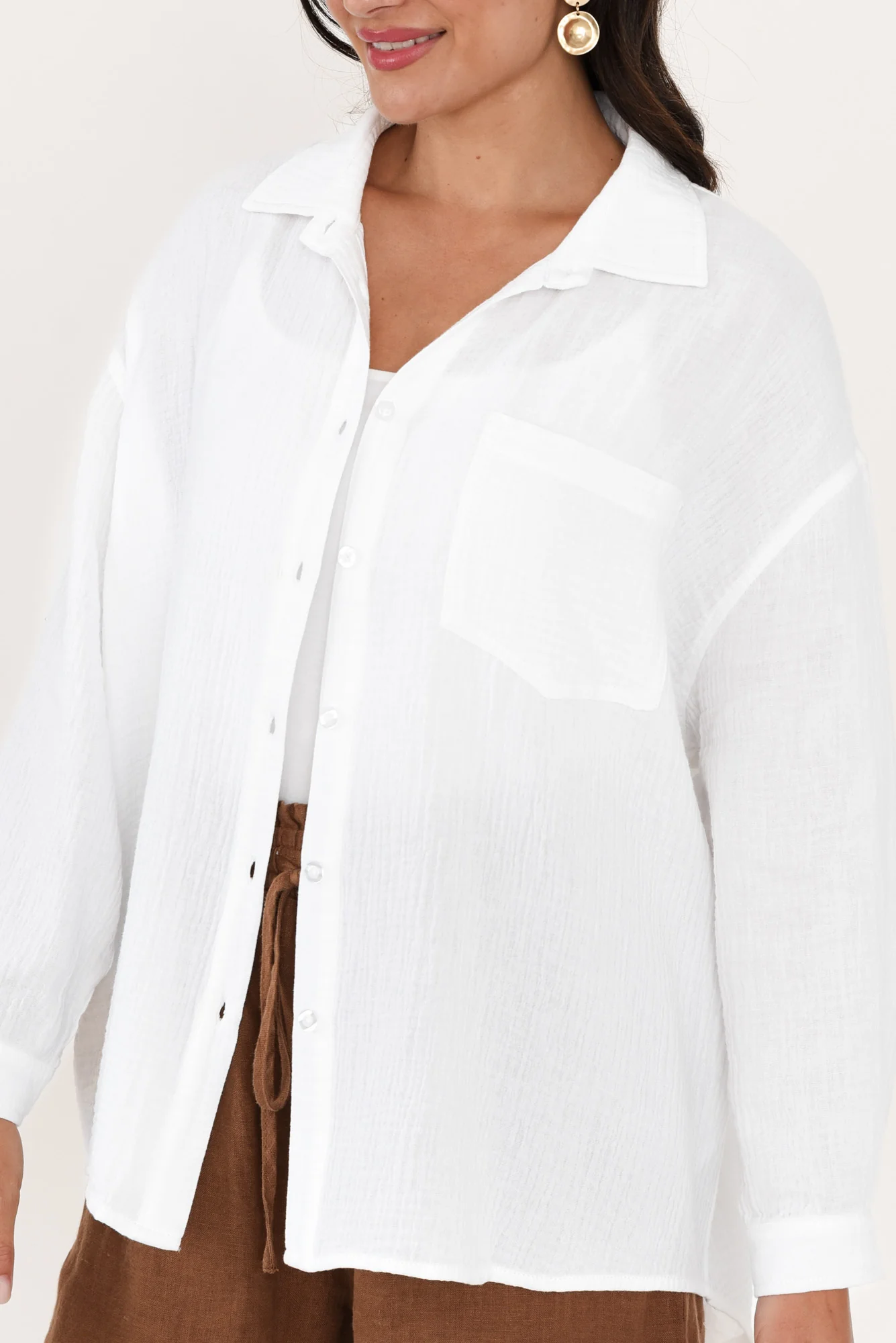 Natalia White Cotton Cheesecloth Shirt
