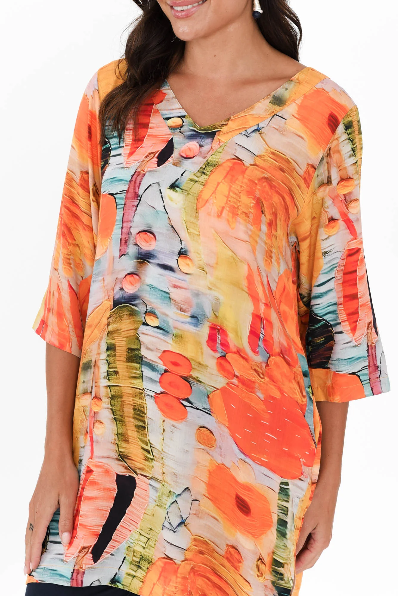 Enzo Orange Floral V Neck Tunic
