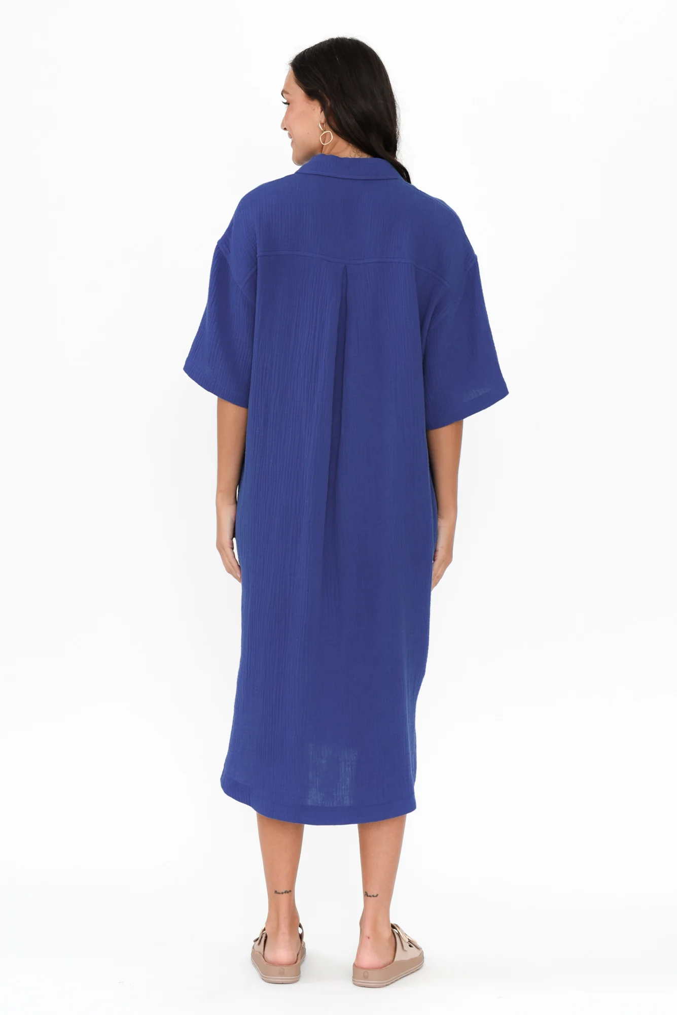 Tahiti Cobalt Cotton Cheesecloth Tie Dress