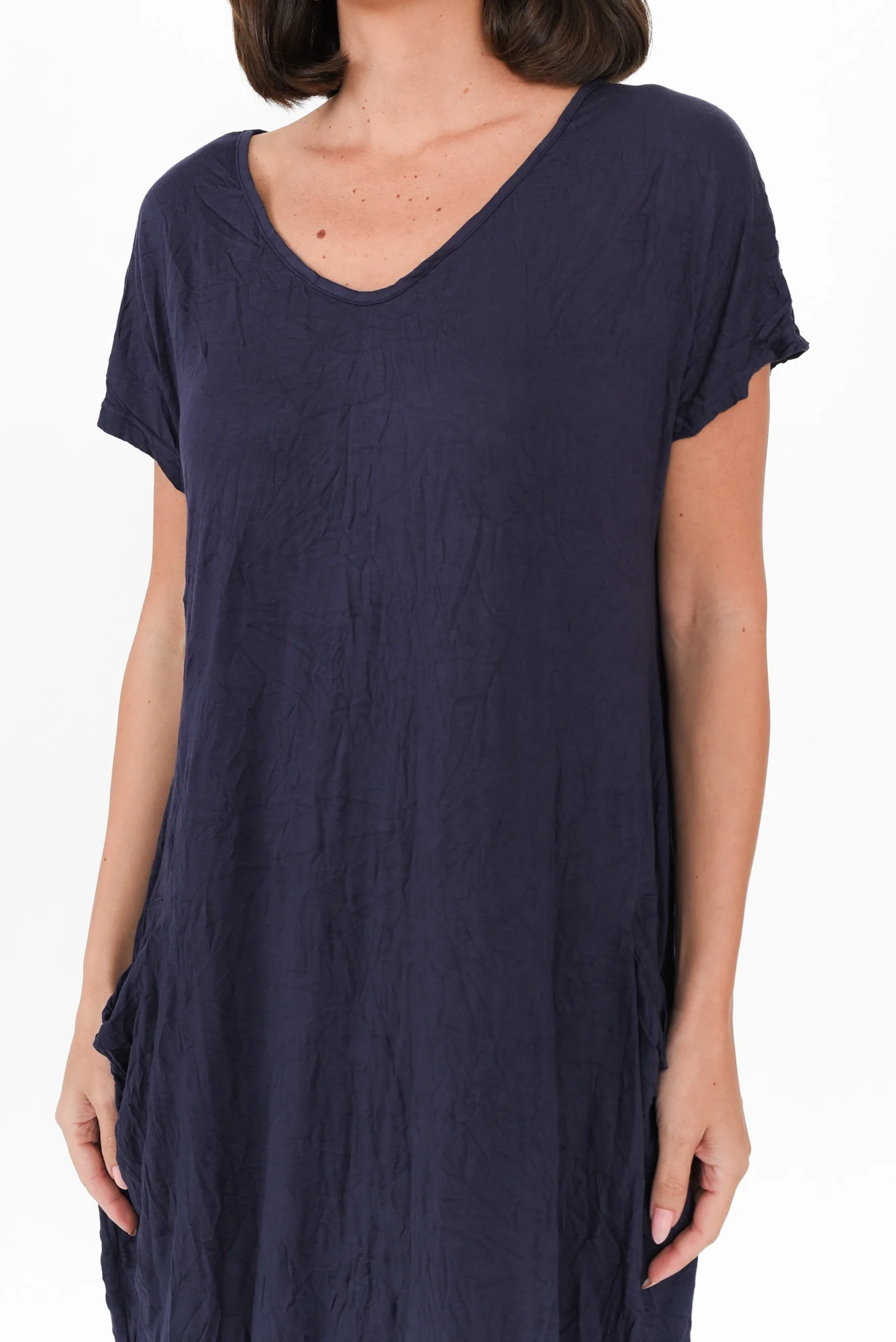 Travel Dark Navy Crinkle Cotton Dress