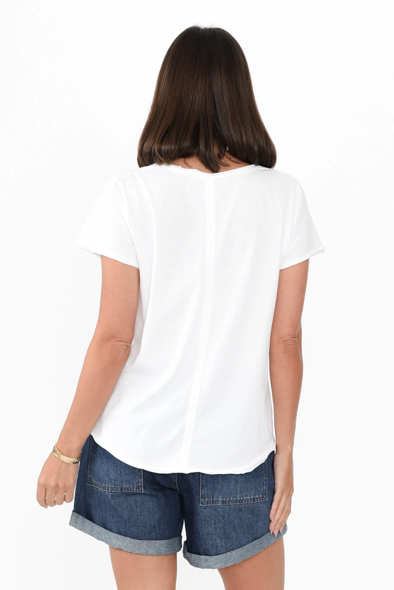 Maggie White Cotton Vee Tee