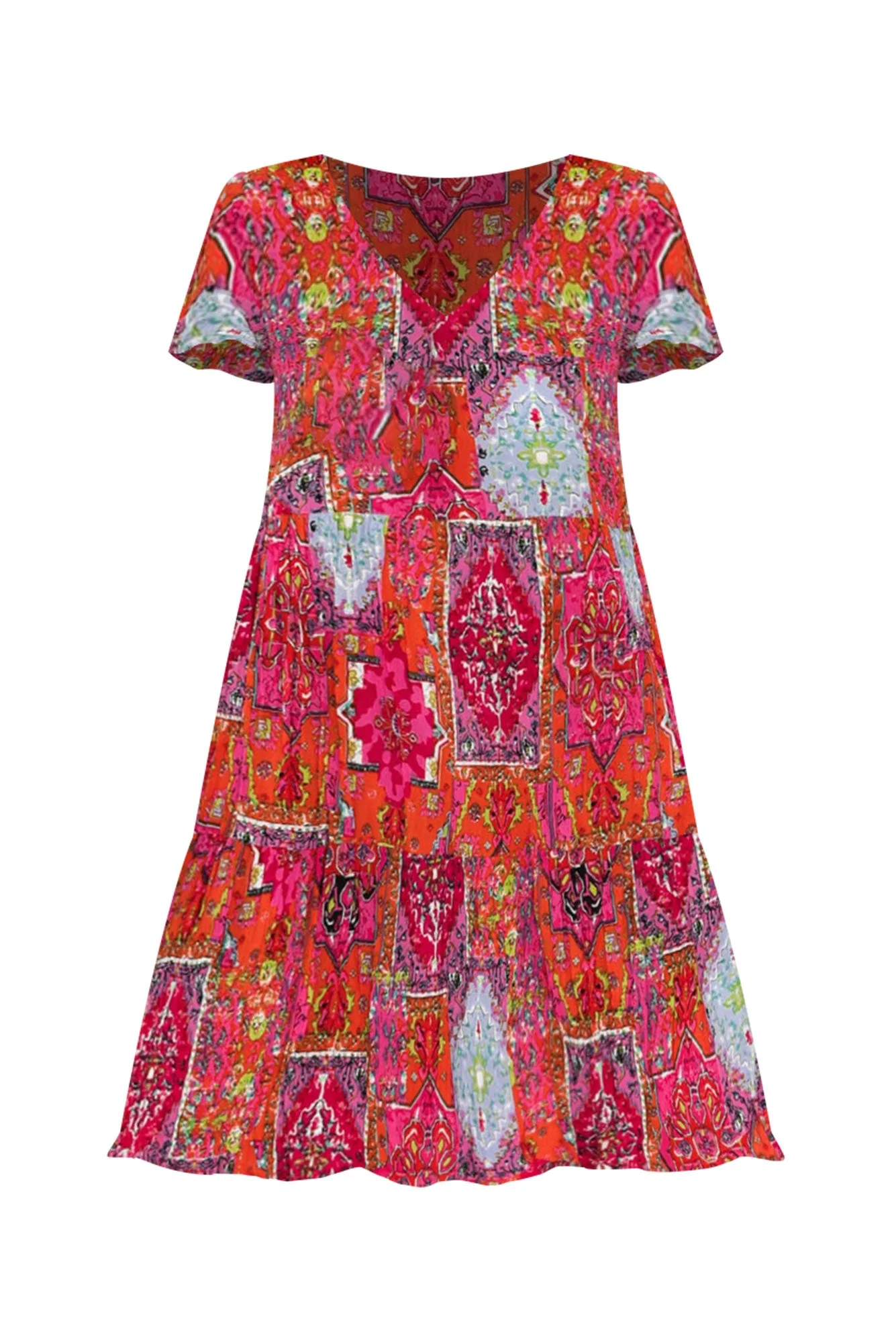 Azalea Pink Mosaic Crinkle Dress