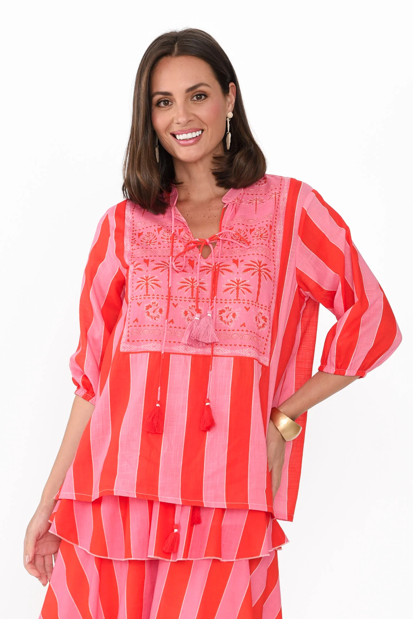 Ceri Pink Stripe Cotton Tie Top