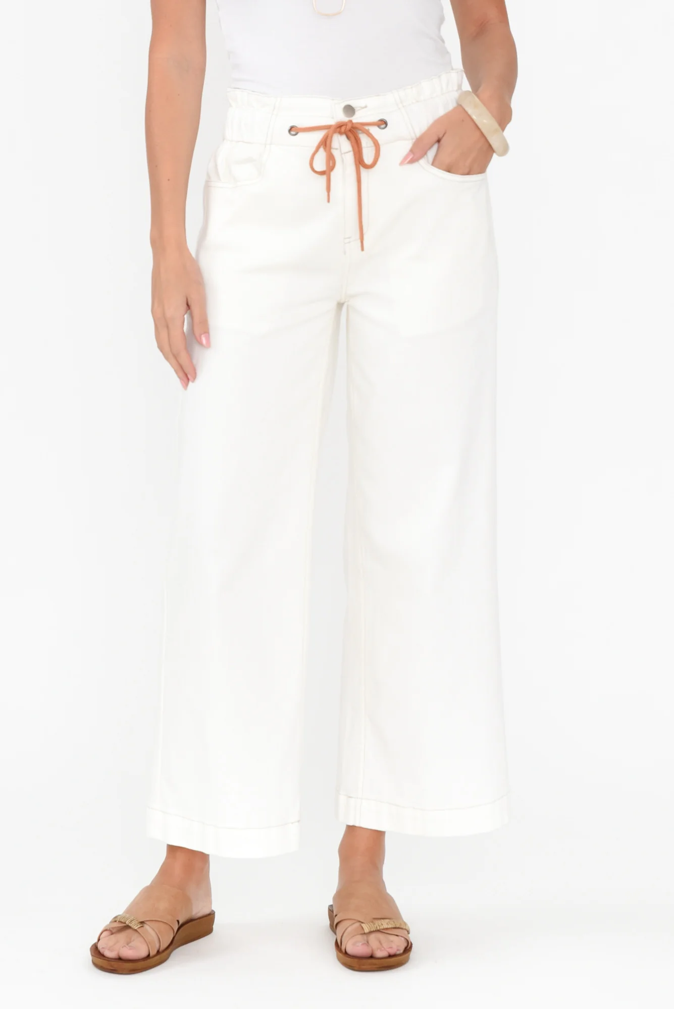 Halifax Ivory Denim Wide Leg Pants
