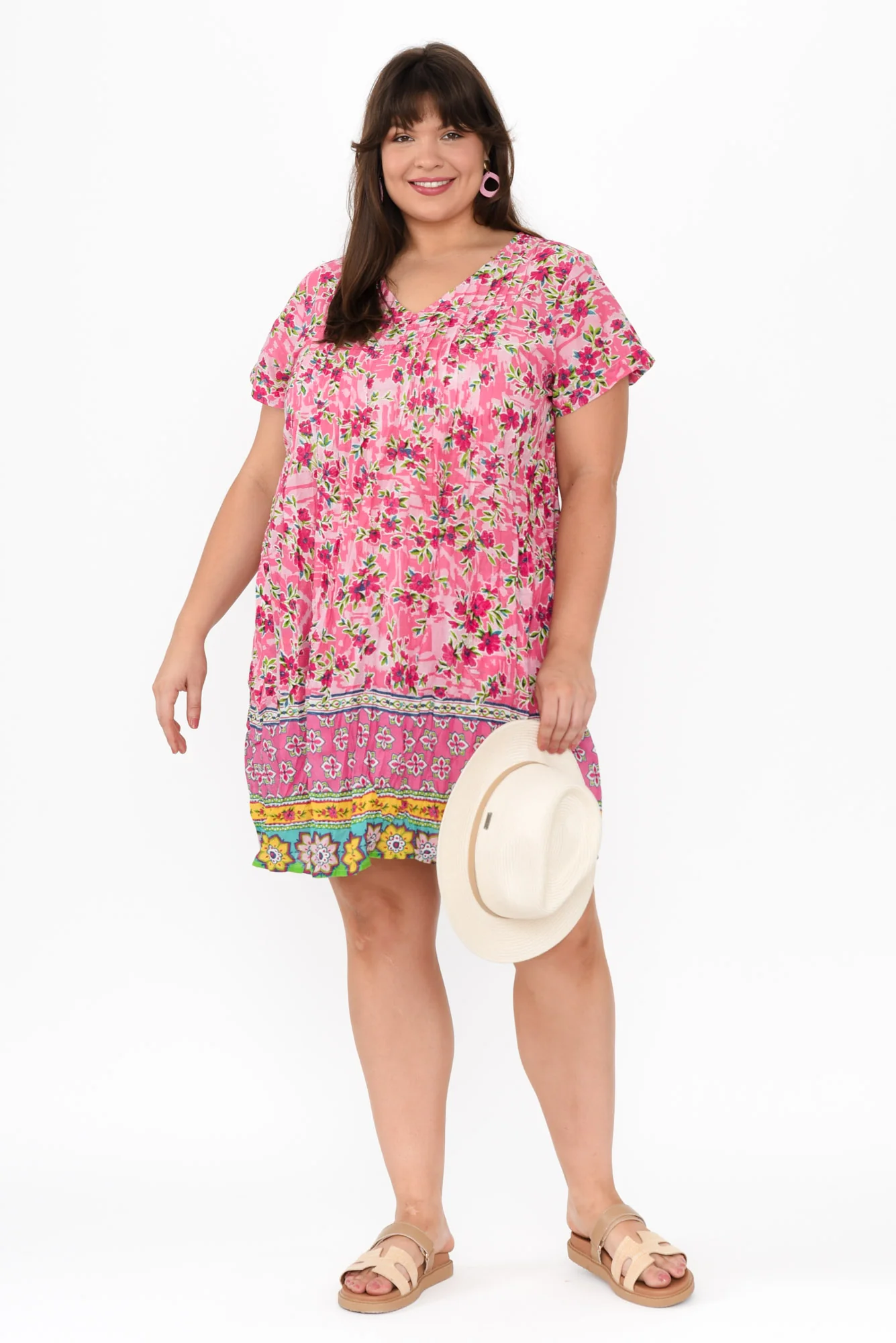 Sabina Magenta Bloom Crinkle Cotton Dress