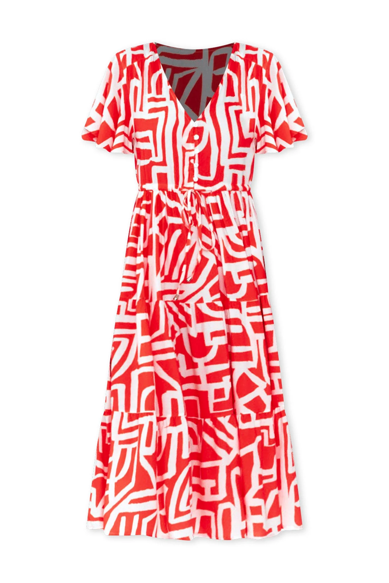 Johanne Red Abstract Tie Dress