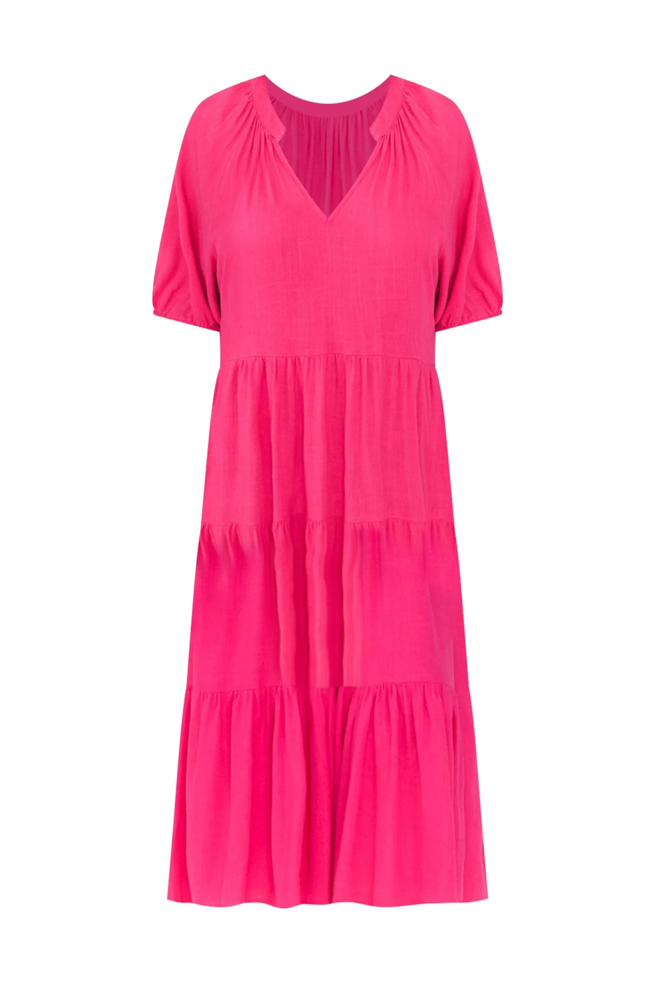 Imogene Hot Pink Cotton Linen Tiered Dress