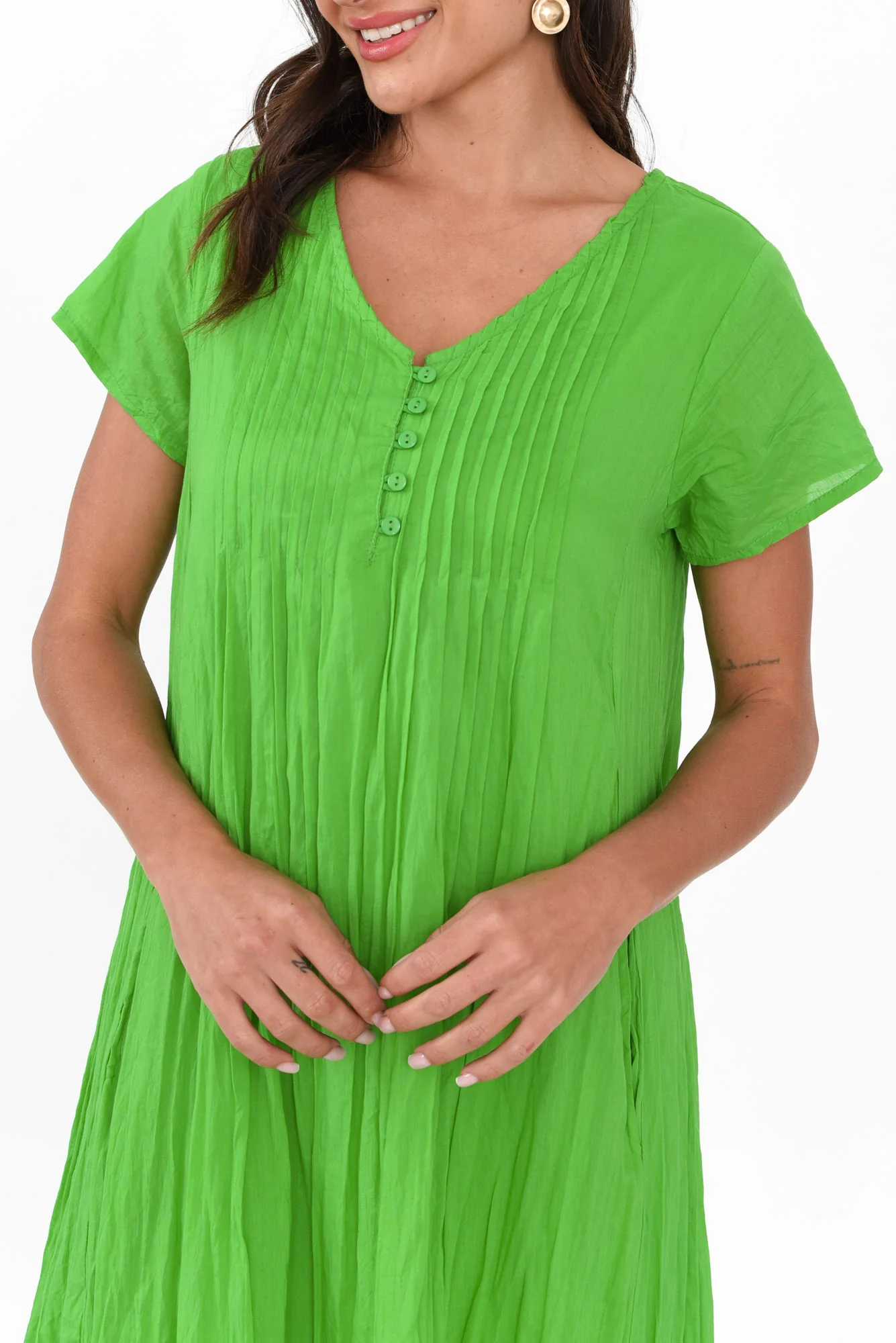 Sabina Lime Crinkle Cotton Dress