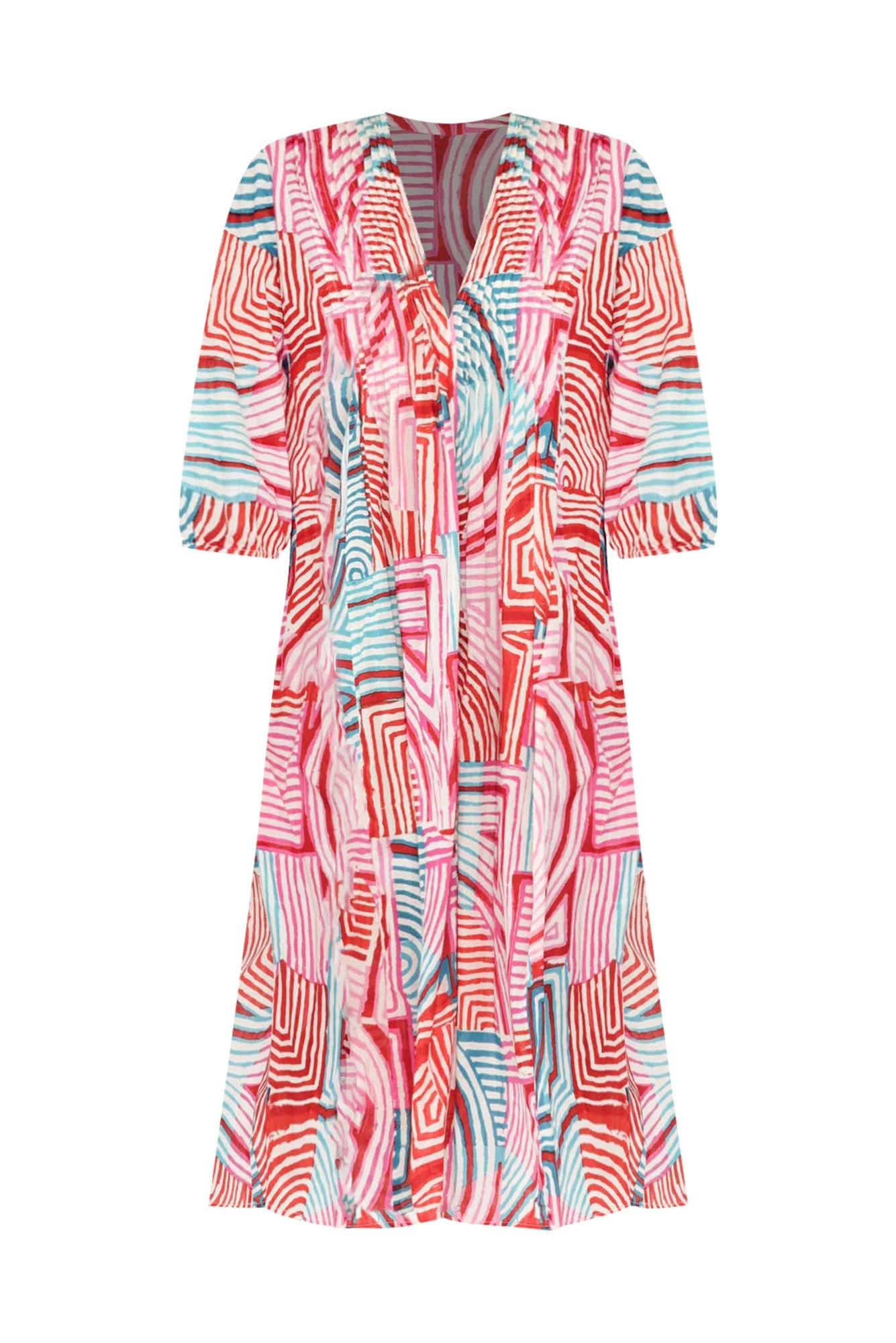 Fria Pink Geo Cotton Dress