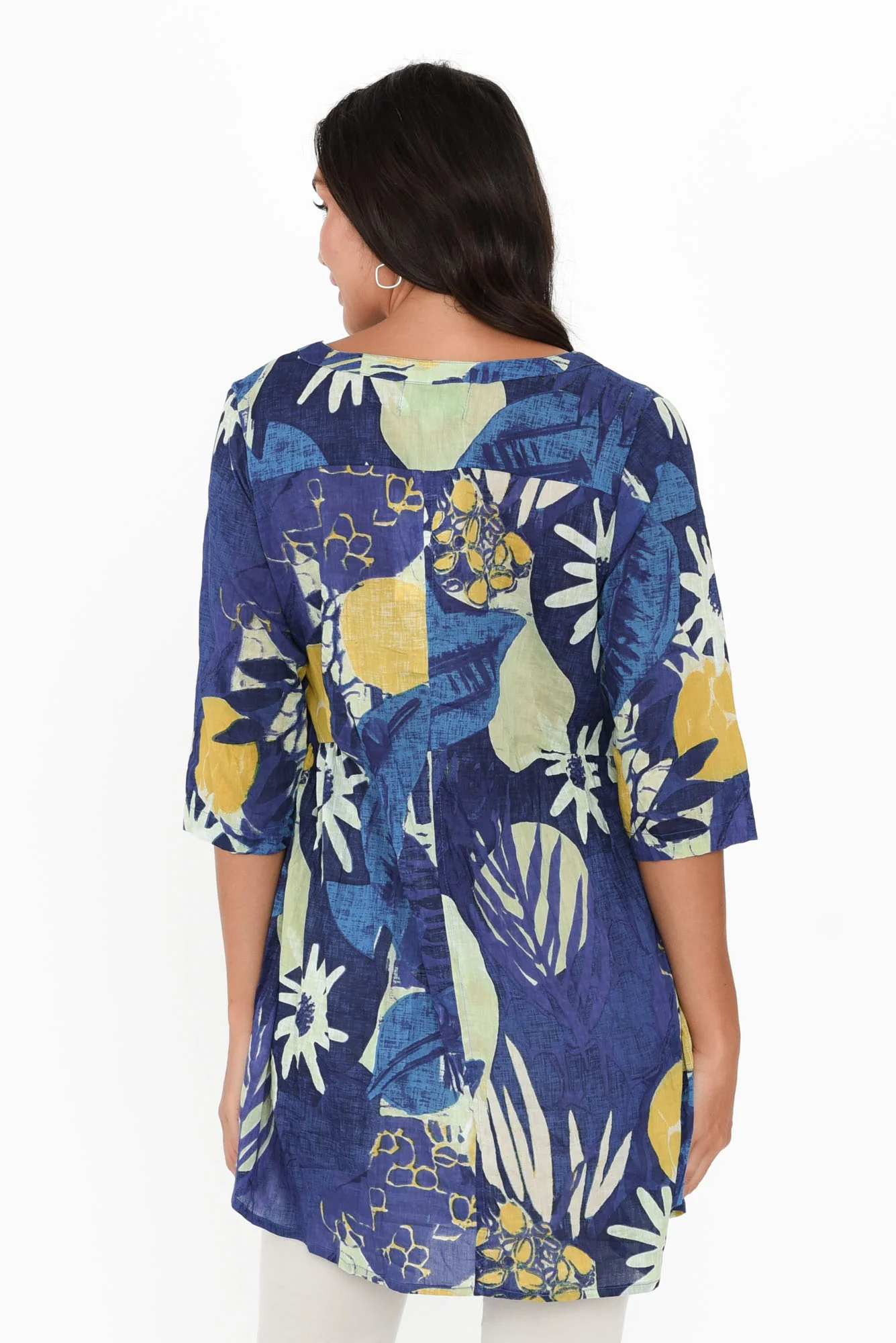 Indra Blue Abstract Cotton Tunic Top
