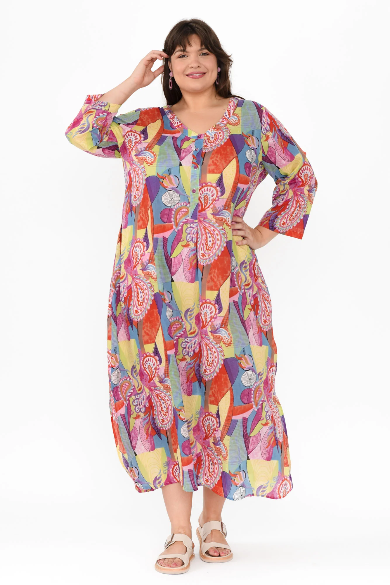 Apia Orange Geo Cotton Maxi Dress