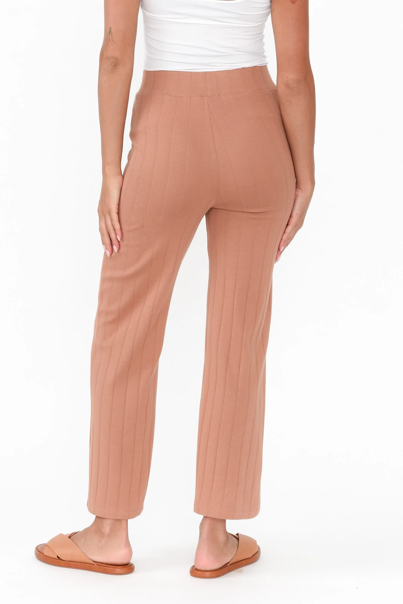 Lacy Mocha Cotton Blend Ribbed Pants