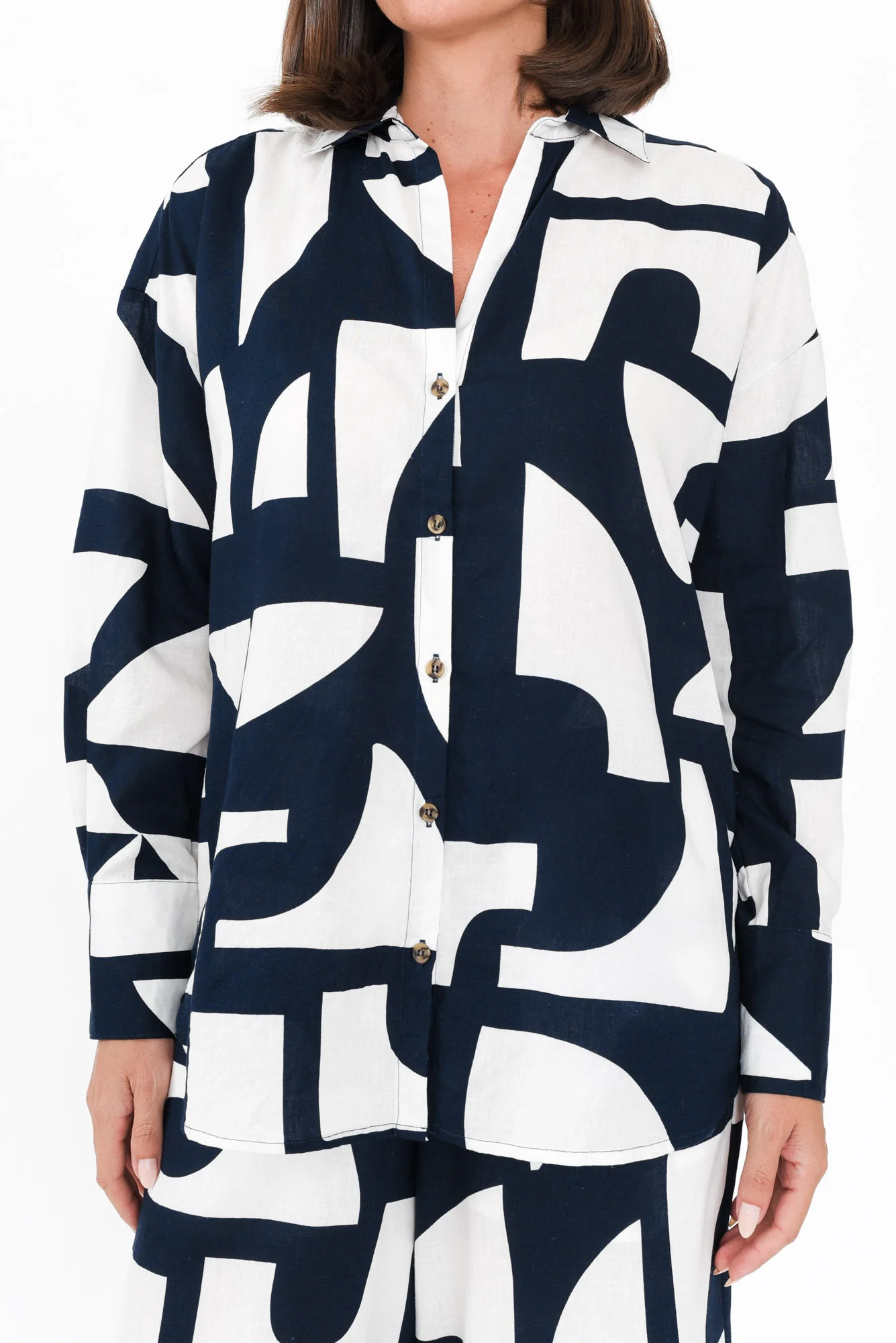 Dali Navy Geo Lyocell Blend Shirt