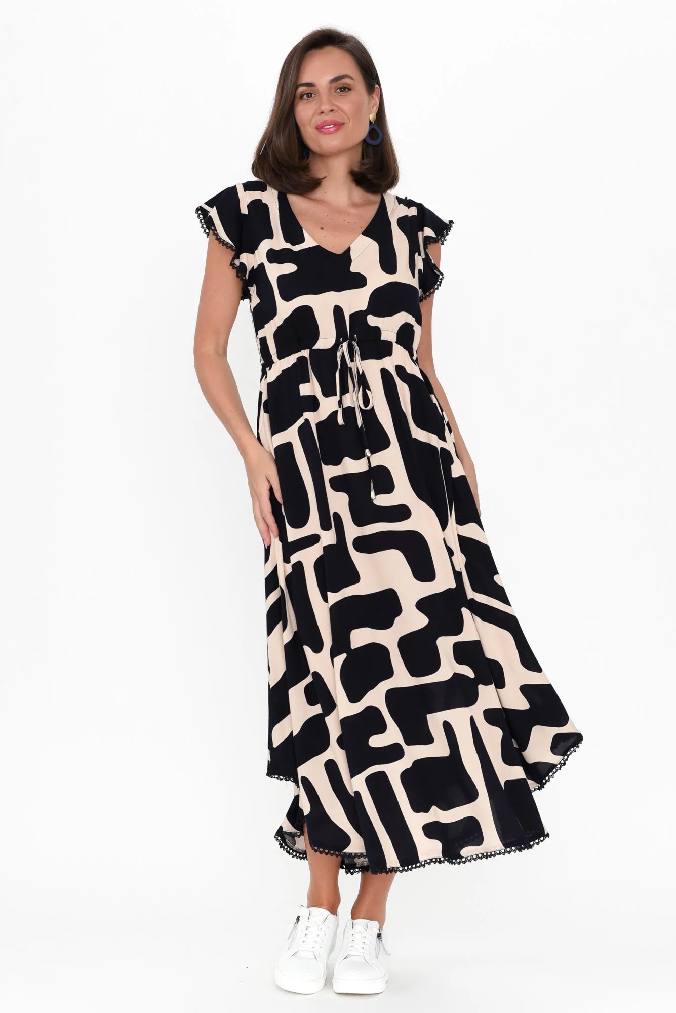 Libby Dark Navy Geo Midi Dress