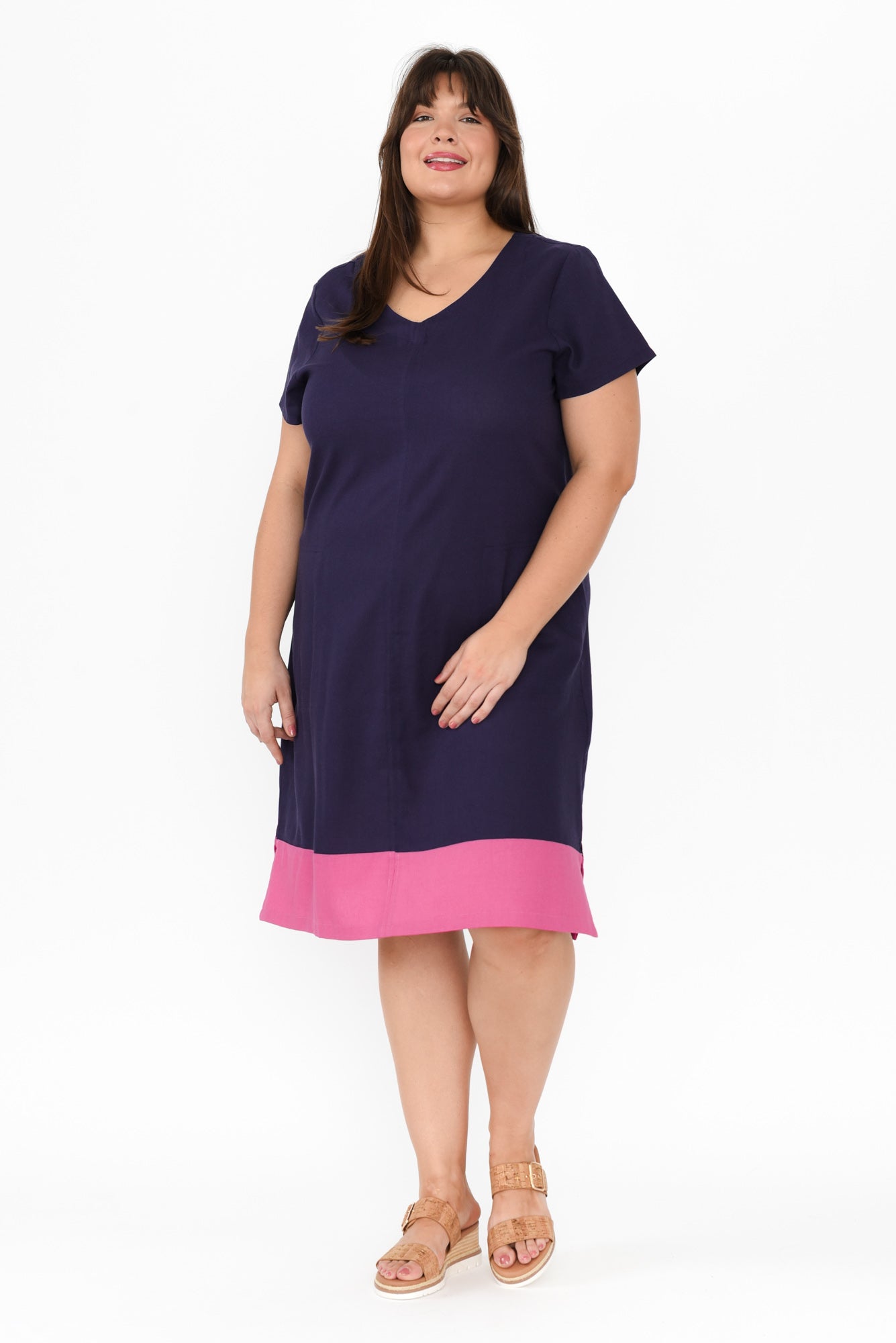 Elwood Navy Splice Linen Blend Dress