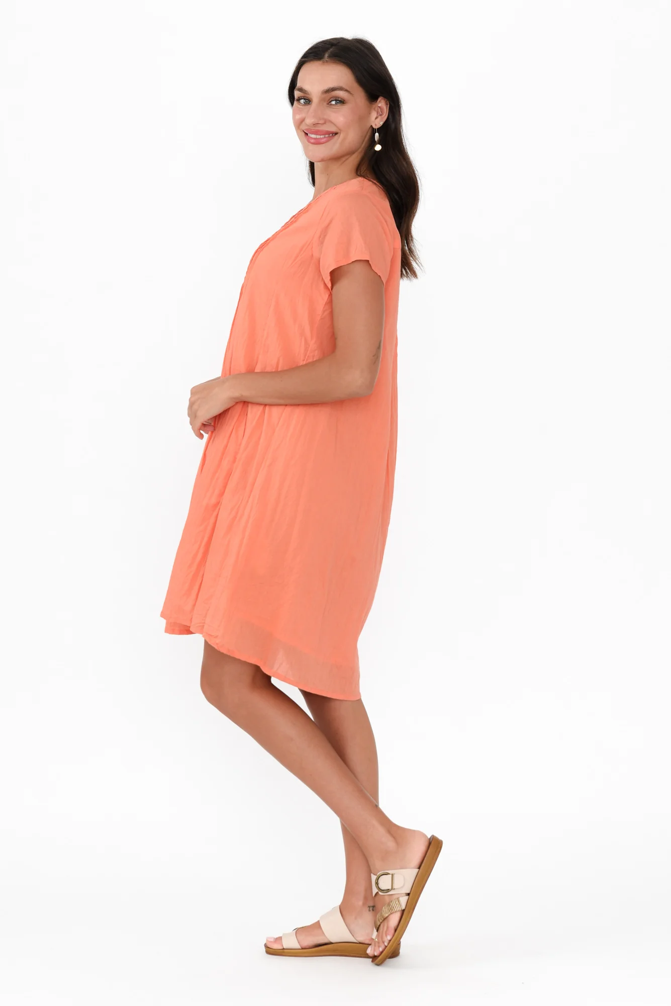 Sabina Peach Crinkle Cotton Dress