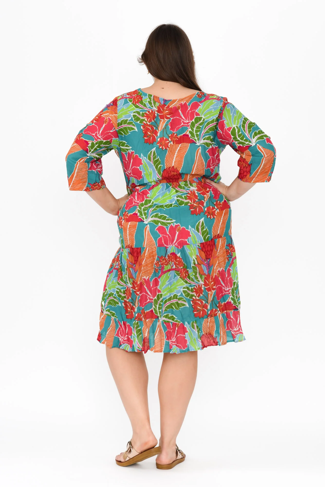 Milana Emerald Tropical Crinkle Cotton Dress