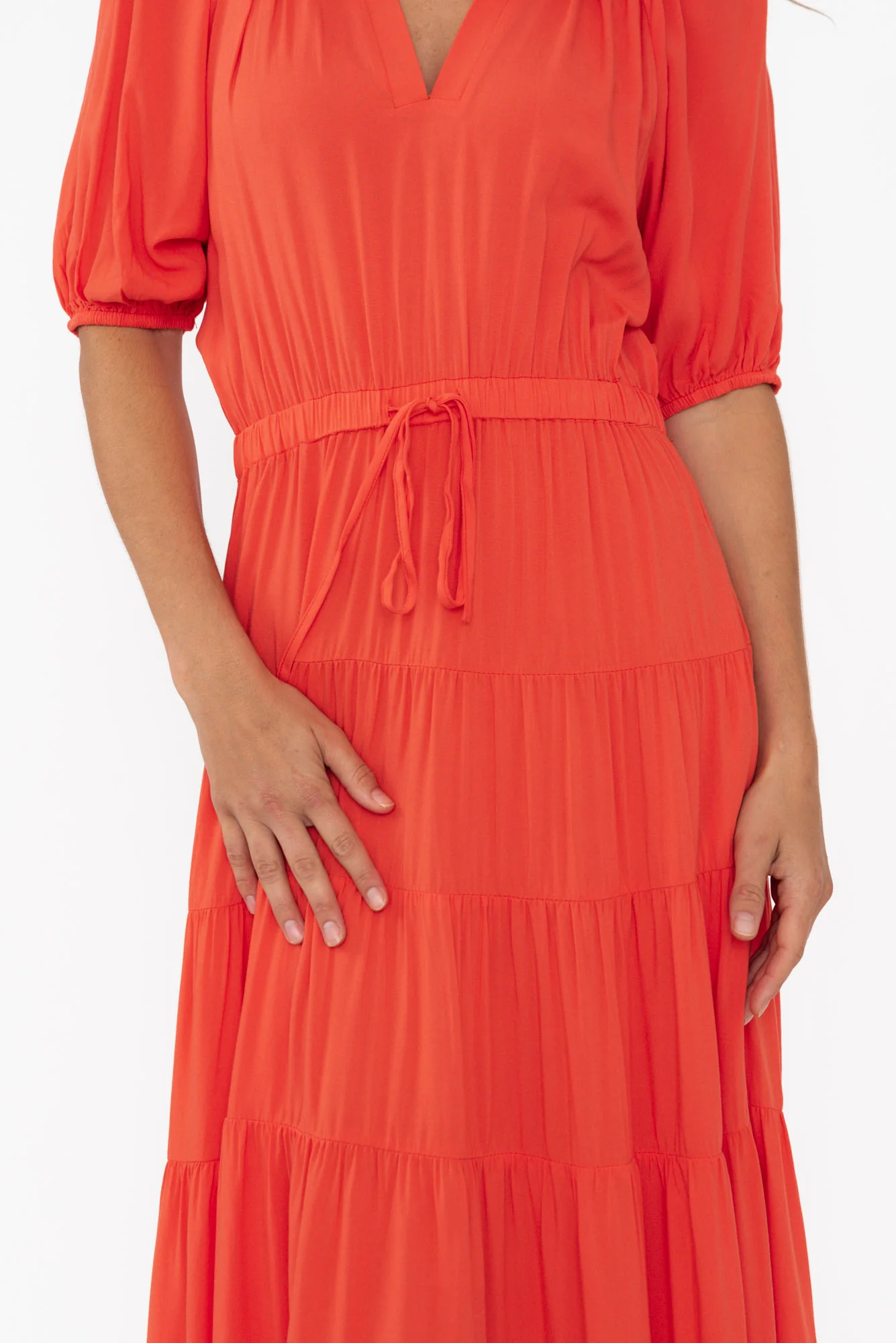 Aleja Red Drawstring Tier Dress