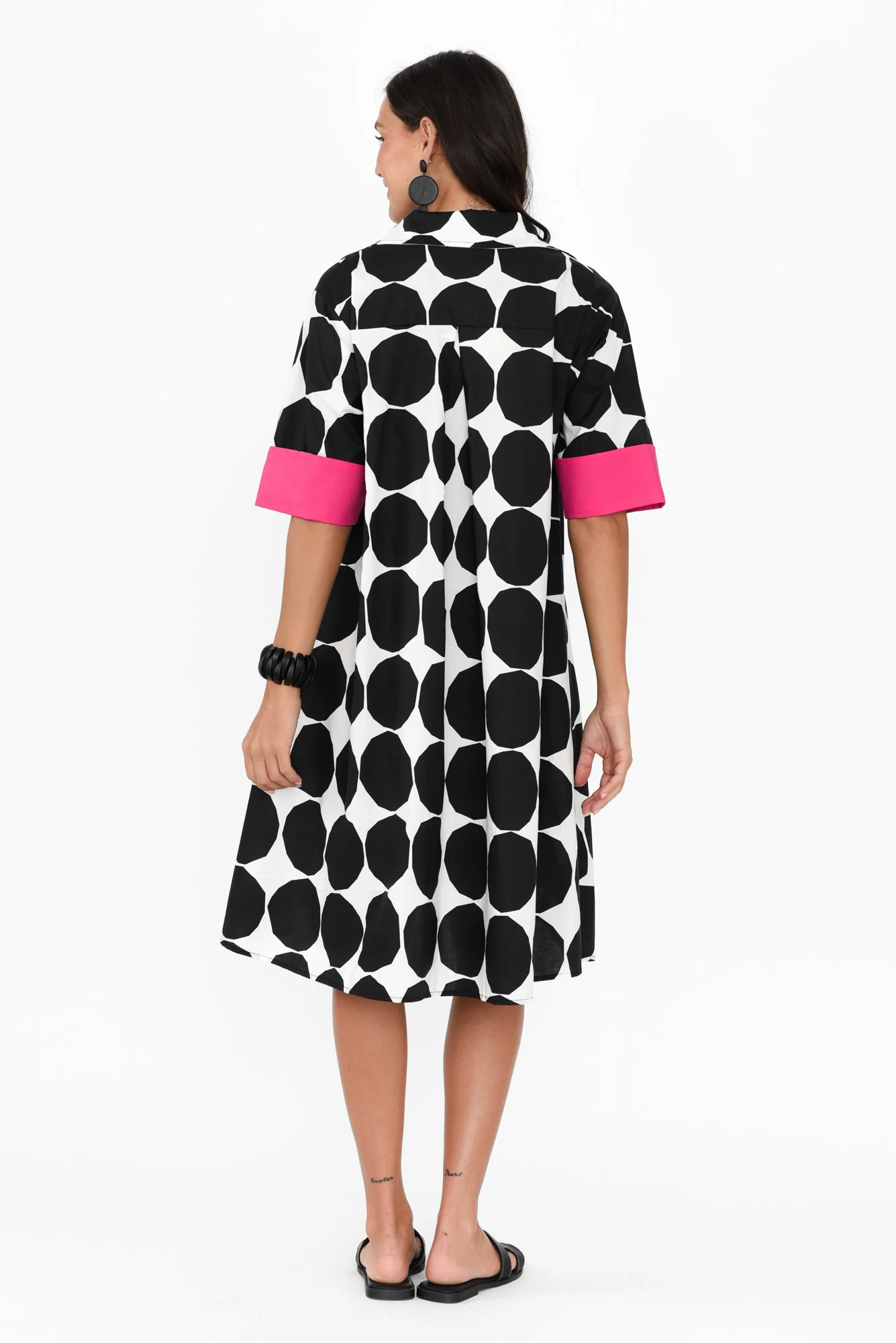 Cardiff Black Abstract Spot Cotton Poplin Dress