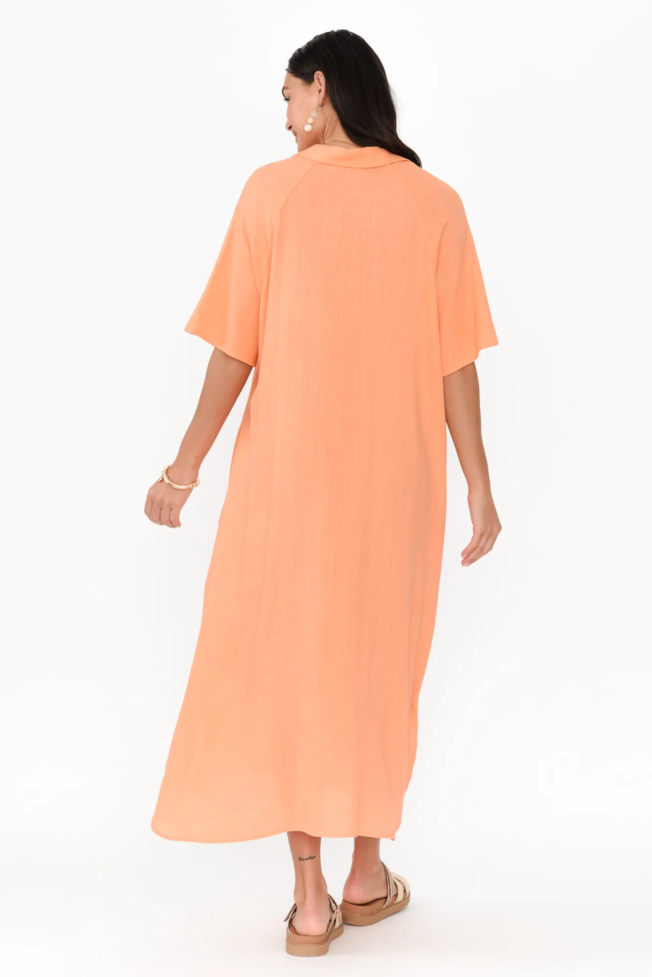 Statues Apricot Linen Blend Shirt Dress