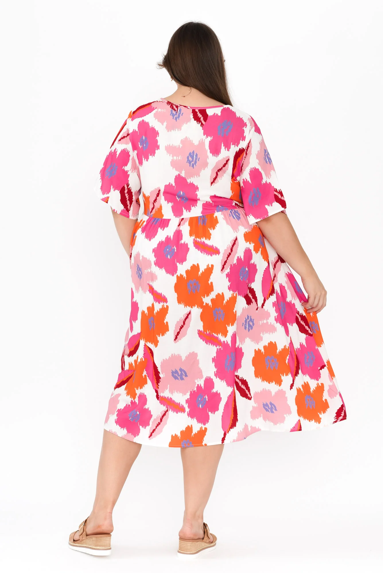 Sharlene Pink Abstract Floral Midi Dress