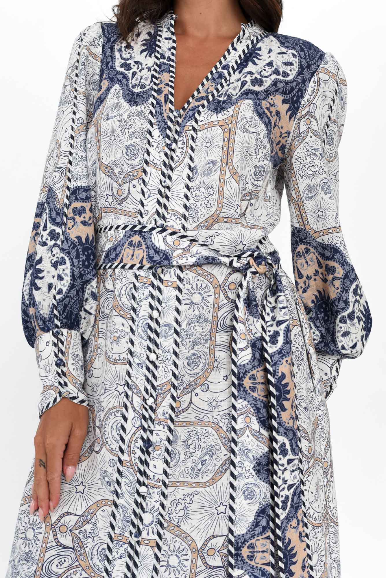 Nova Blue Astral Linen Blend Dress