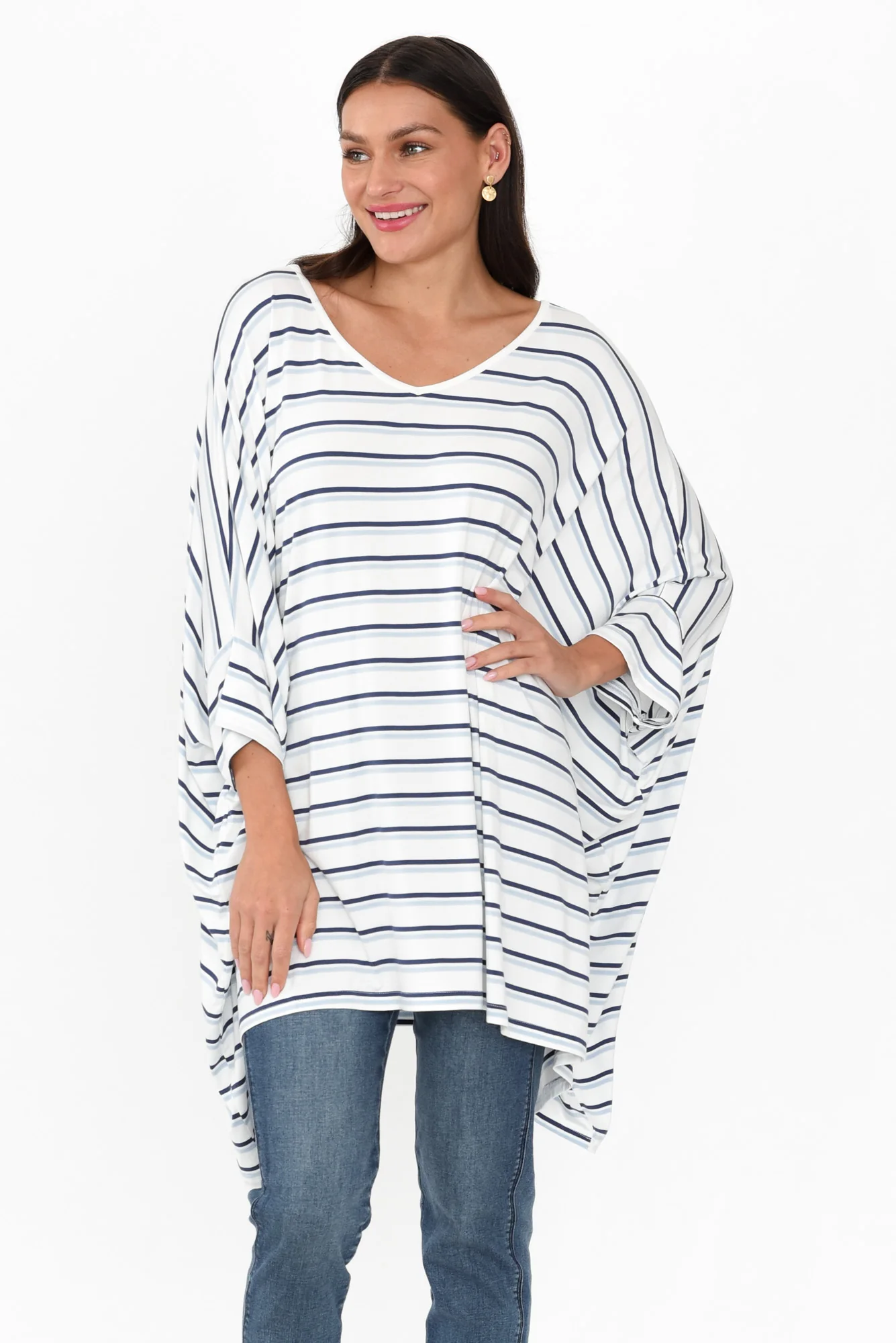 Blue Stripe Oversized Bamboo Drape Top