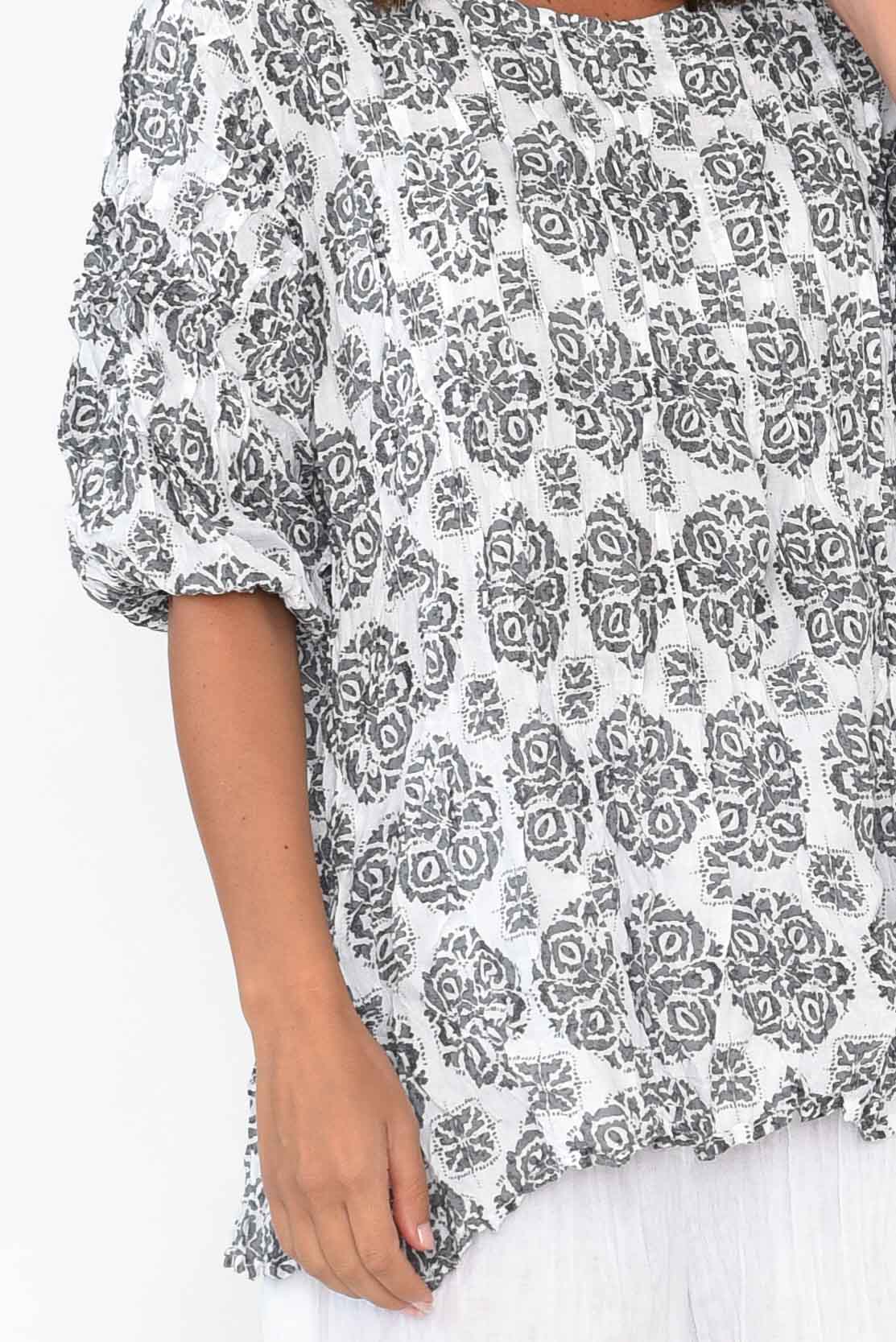 Selma Grey Fiesta Crinkle Cotton Top