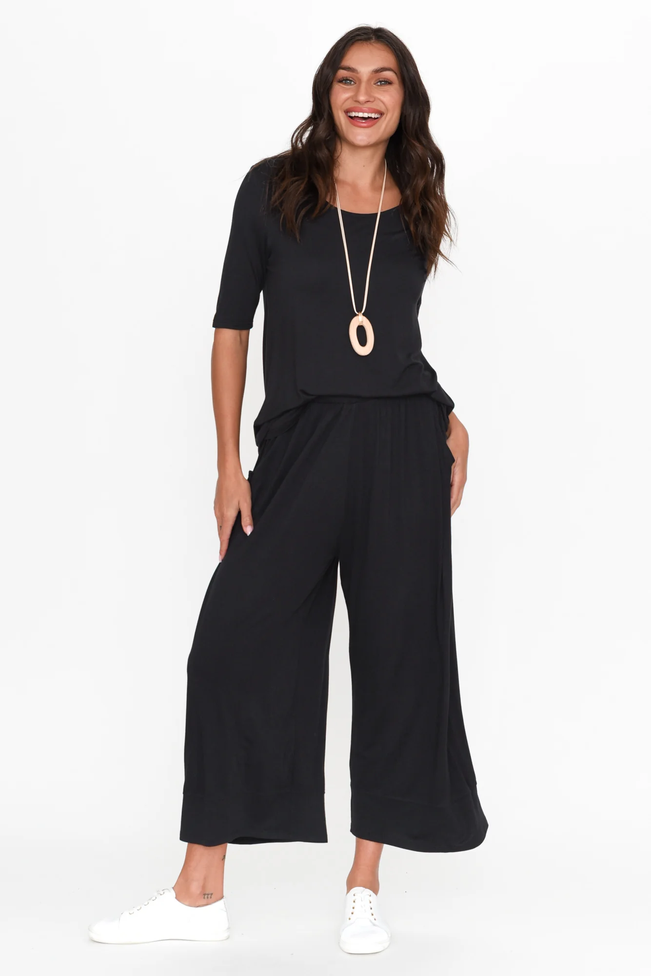 Maya Black Half Sleeve Tee