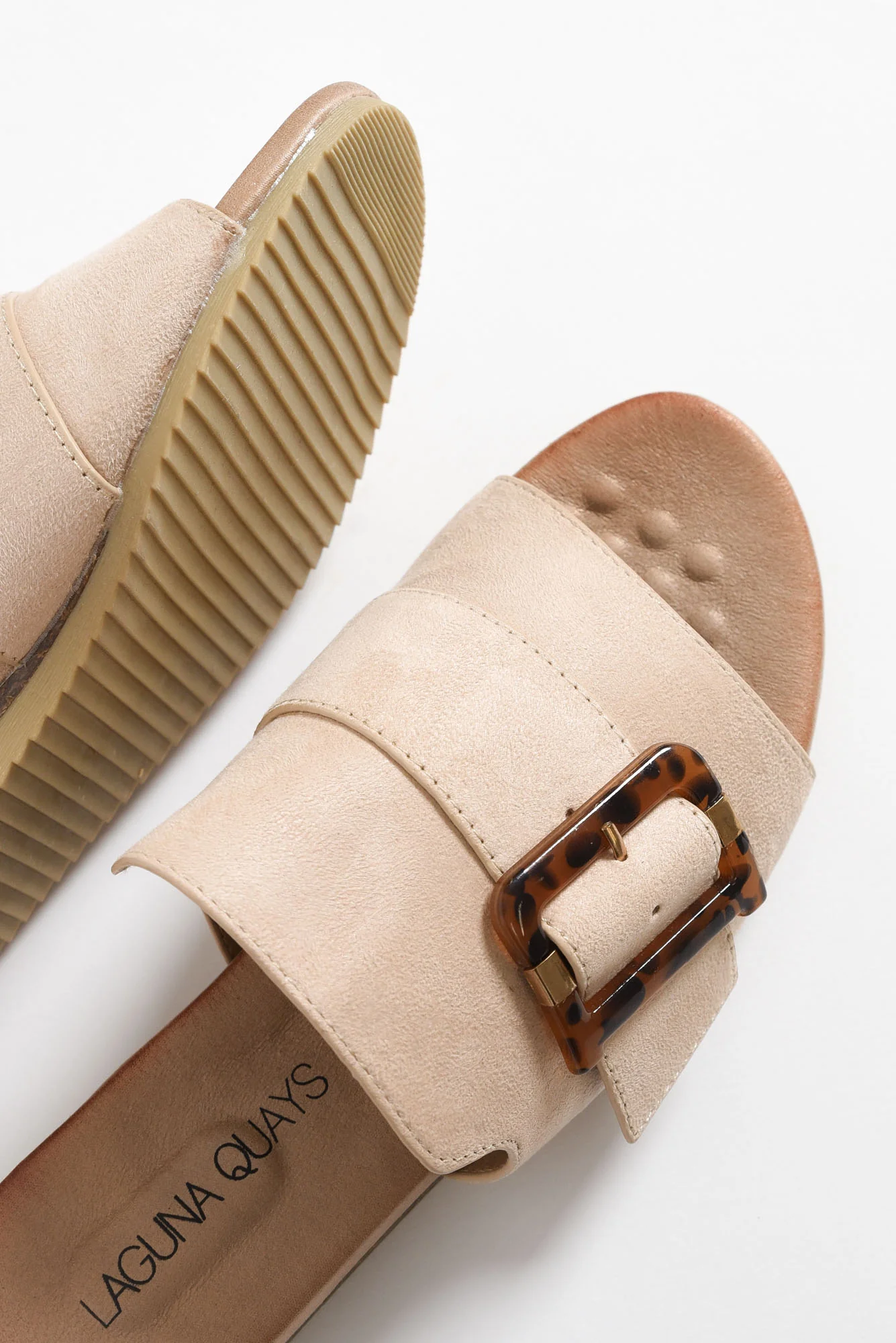 Kivari Beige Faux Suede Buckle Slide