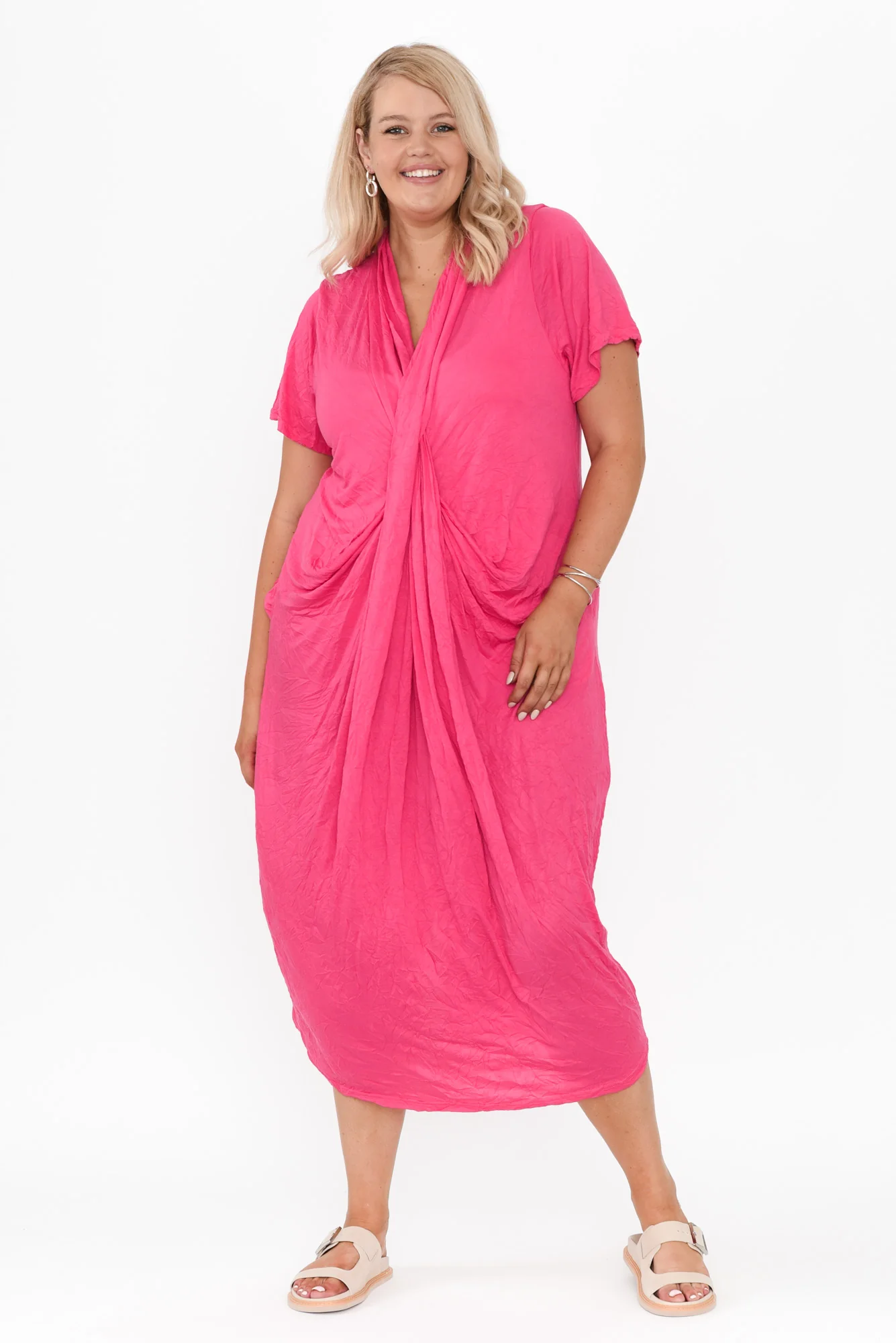 Kensley Pink Crossover Cotton Dress