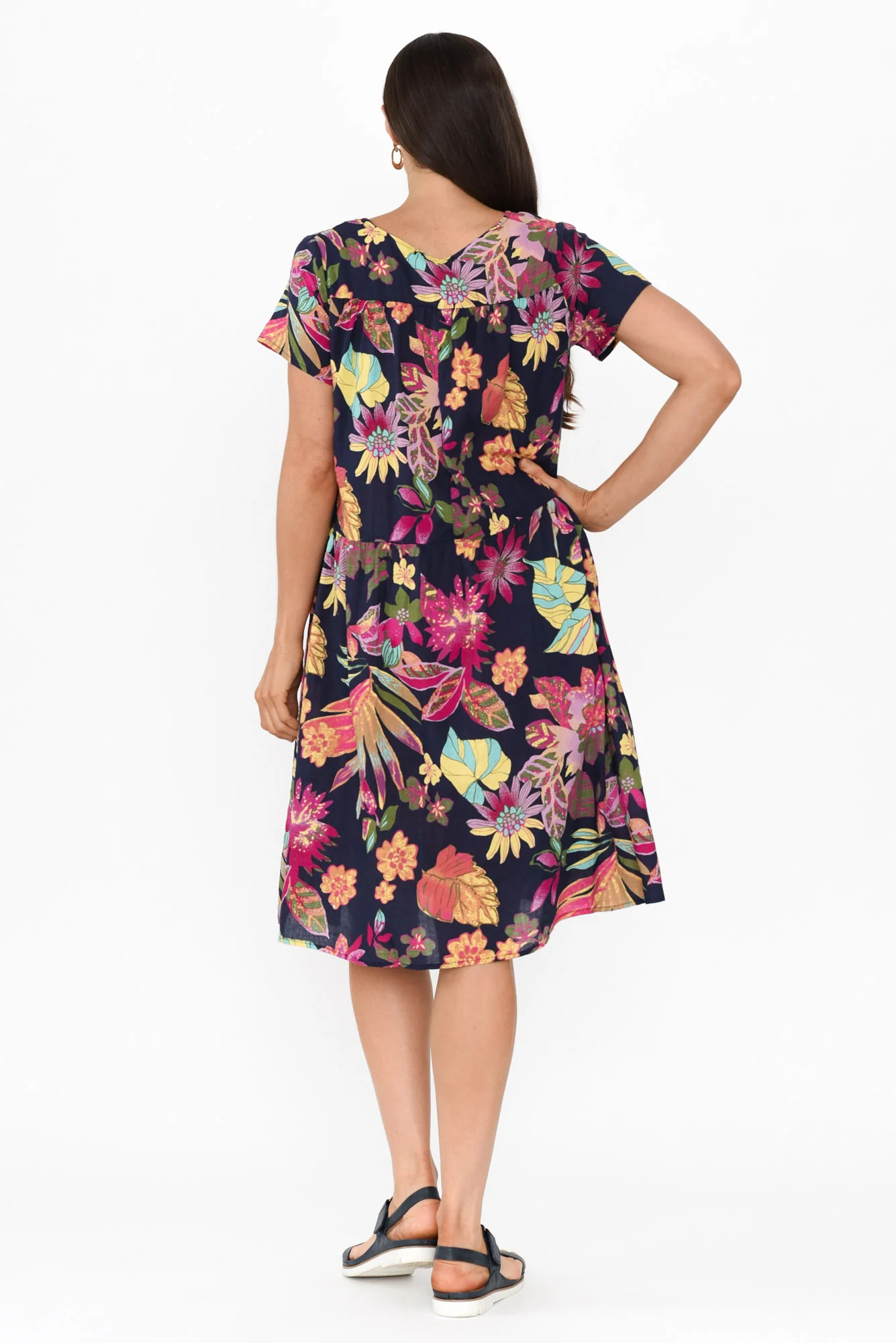 Hanoi Navy Bloom Cotton Blend Dress