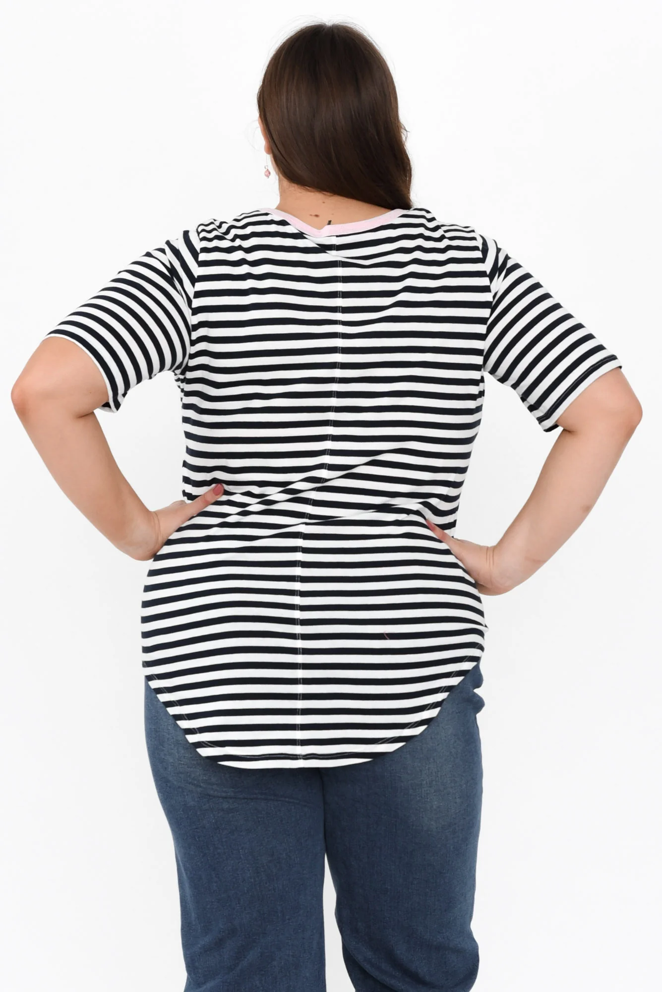 Ariana Navy Contrast Cotton Tee