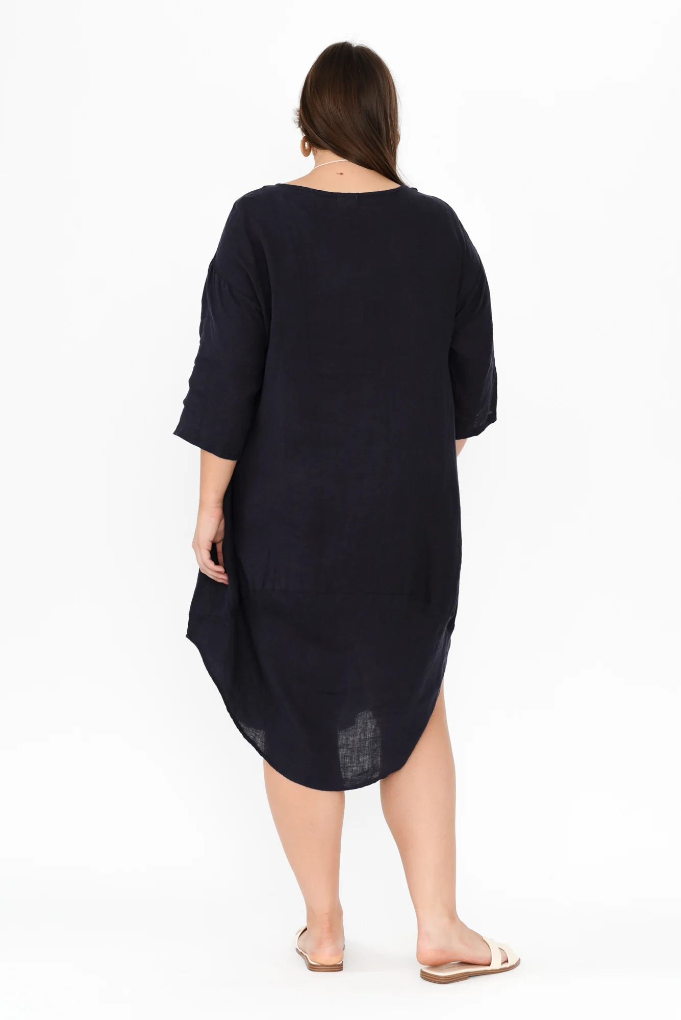 Kana Navy Linen Dress