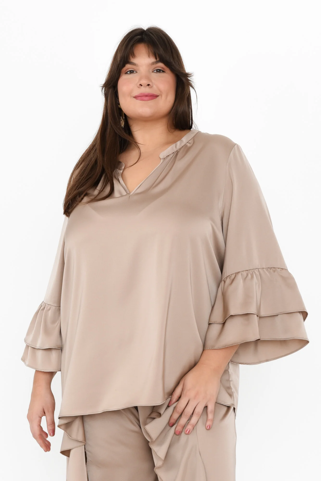 Dancer Taupe Frill Top