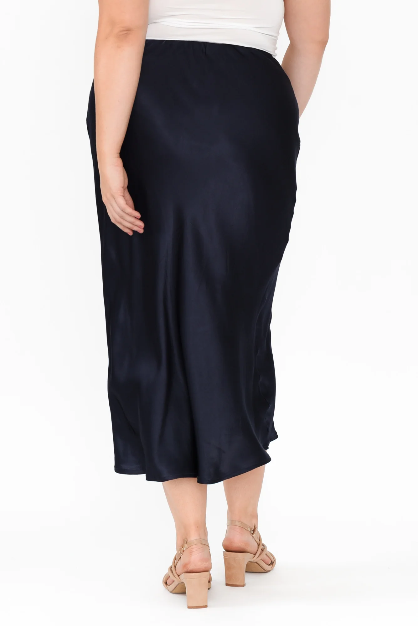 Minogue Navy Satin Bias Skirt