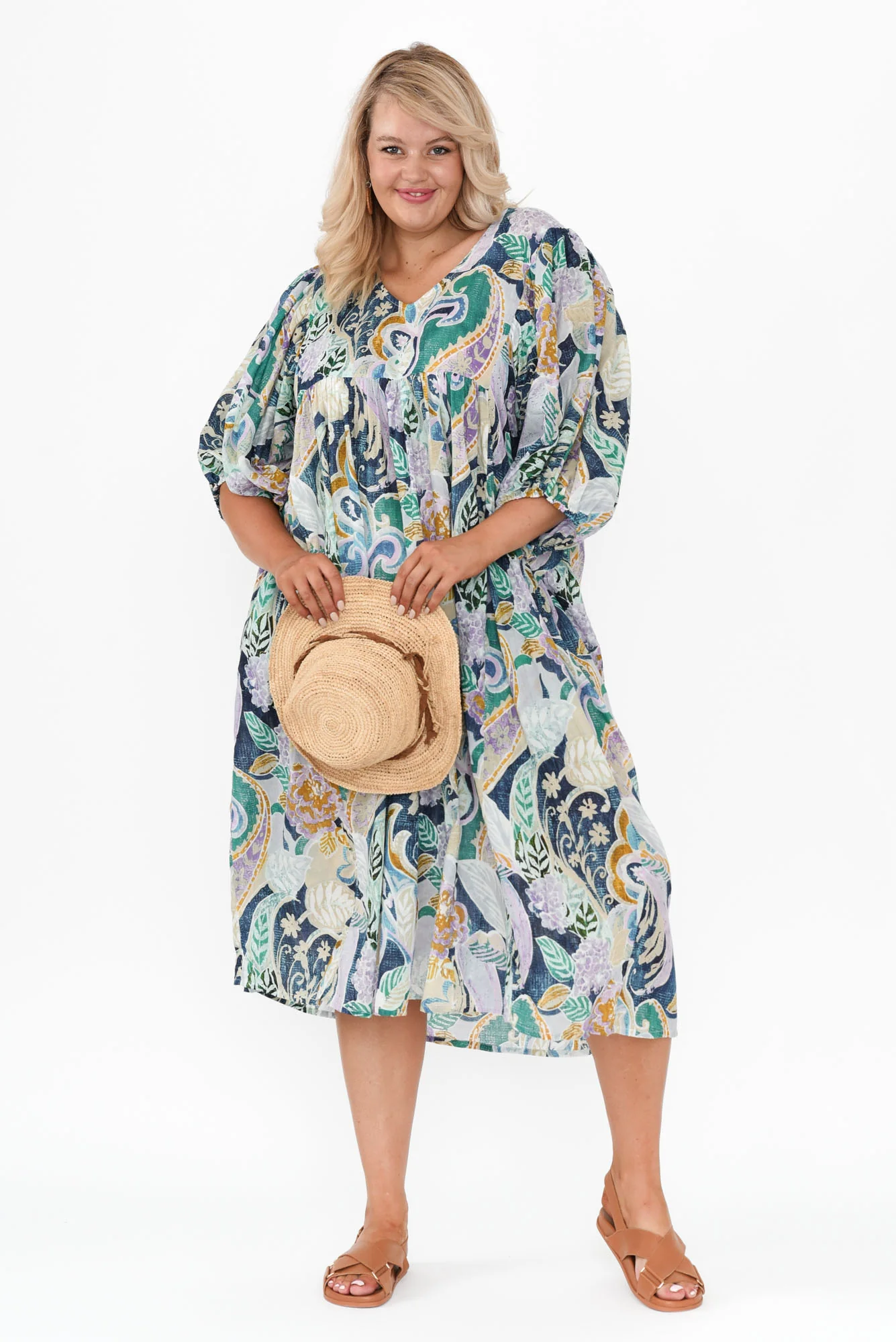 Amalia Blue Paisley Cotton Dress