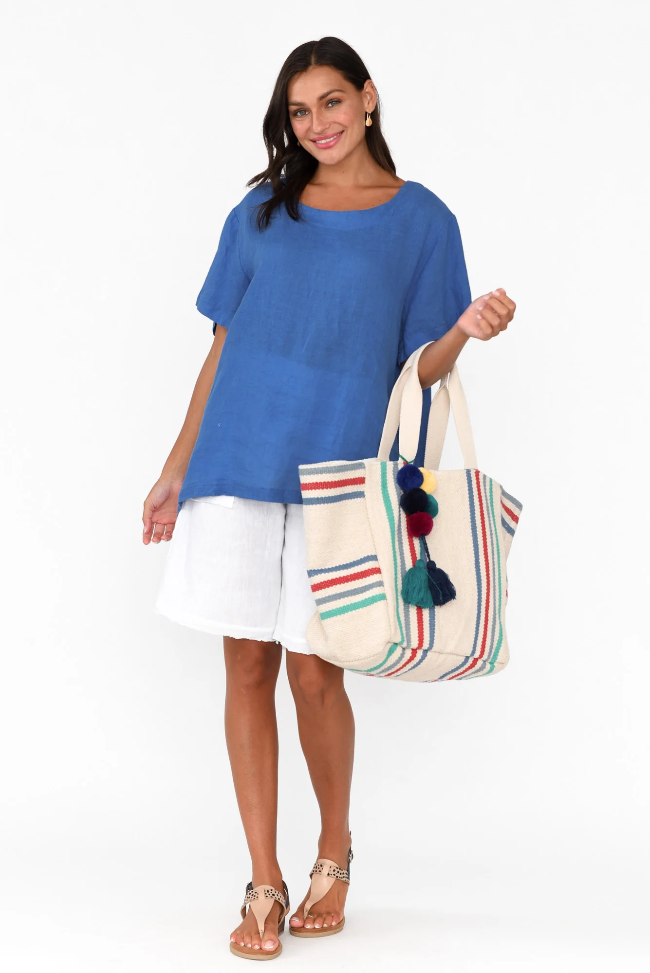Micah Cobalt Linen Scoop Neck Top