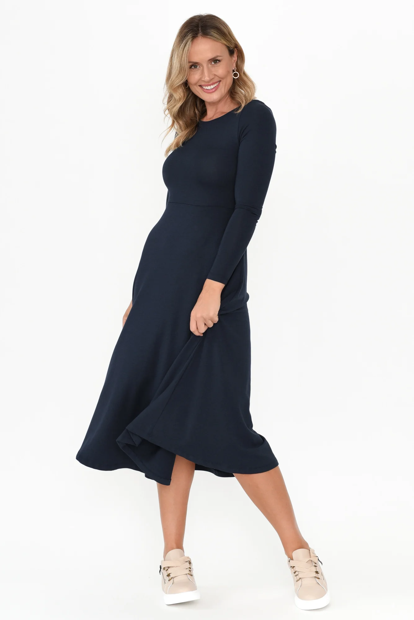 Olivia Dark Navy Bamboo Sleeved Dress