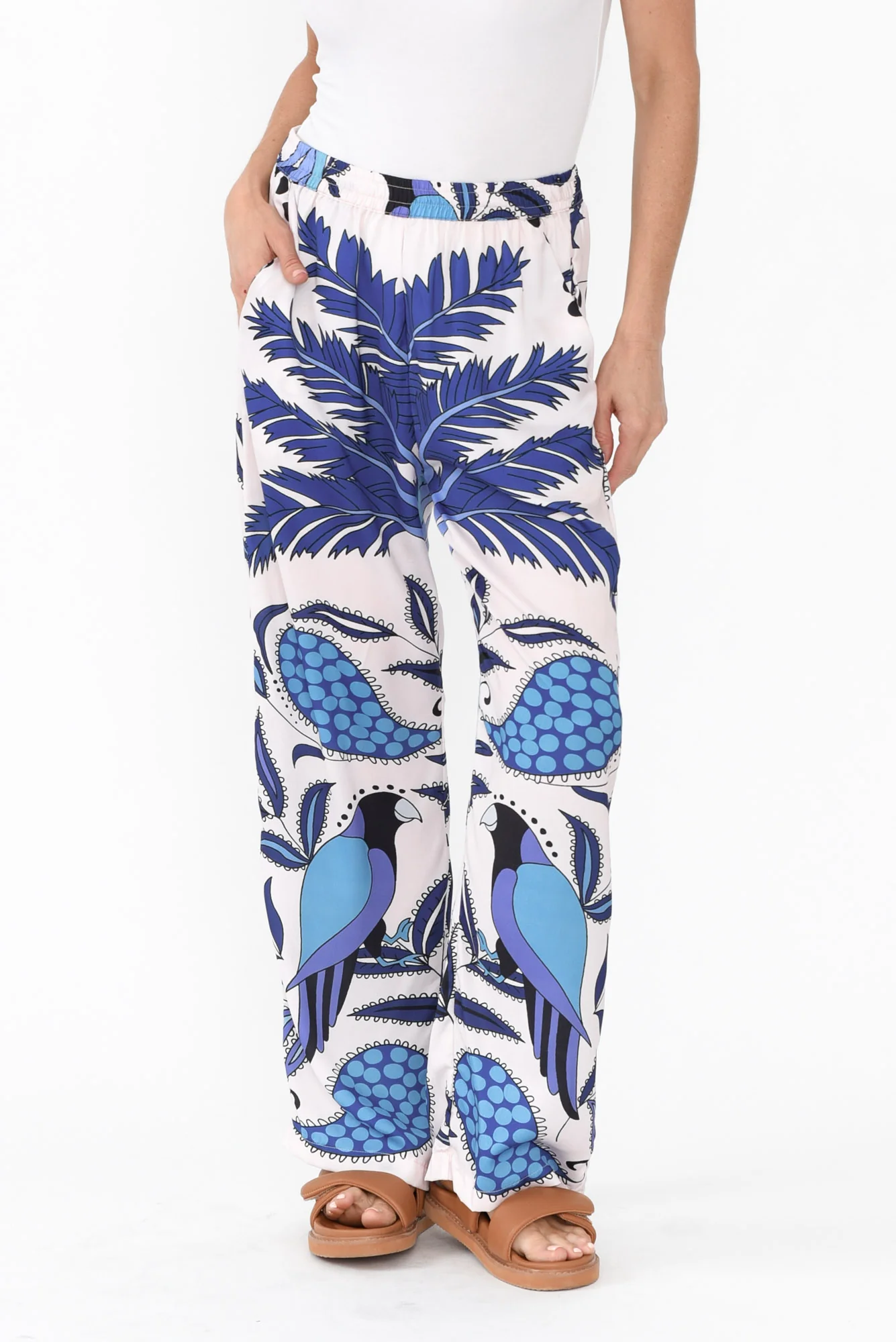 Sona Blue Tropical Wide Leg Pants
