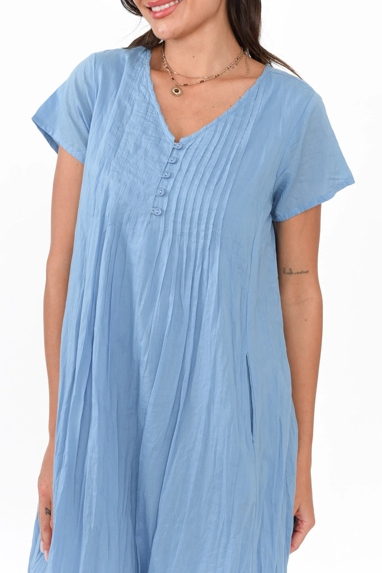 Sabina Light Blue Crinkle Cotton Dress
