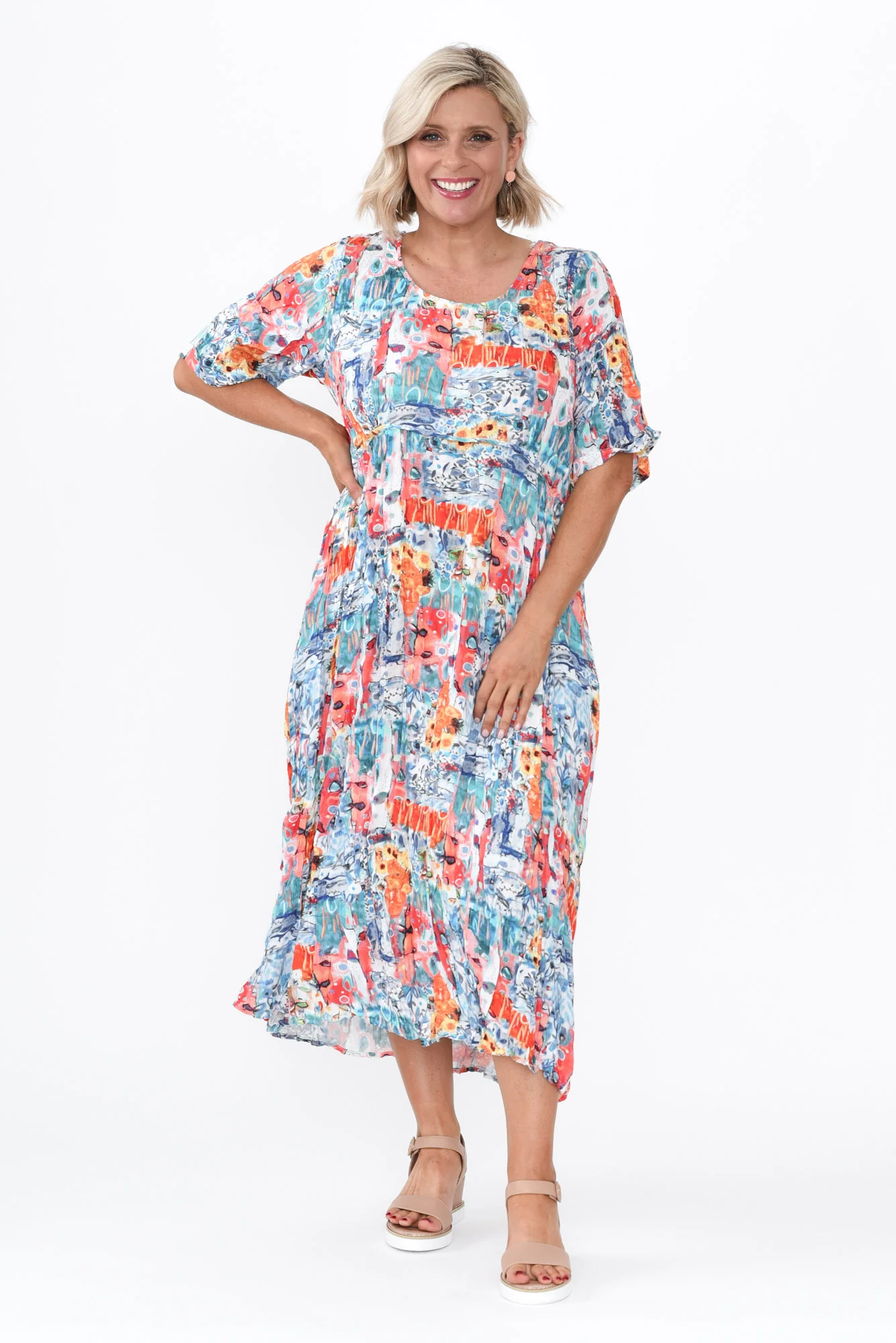 Soraya Blue Garden Linen Blend Dress