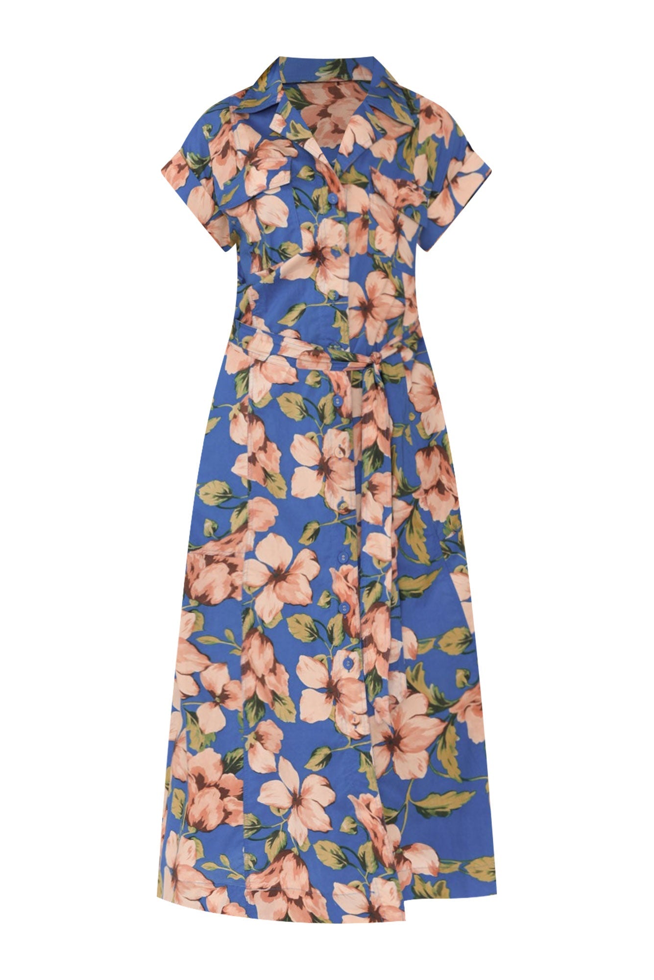 Porto Blue Floral Cotton Tie Dress